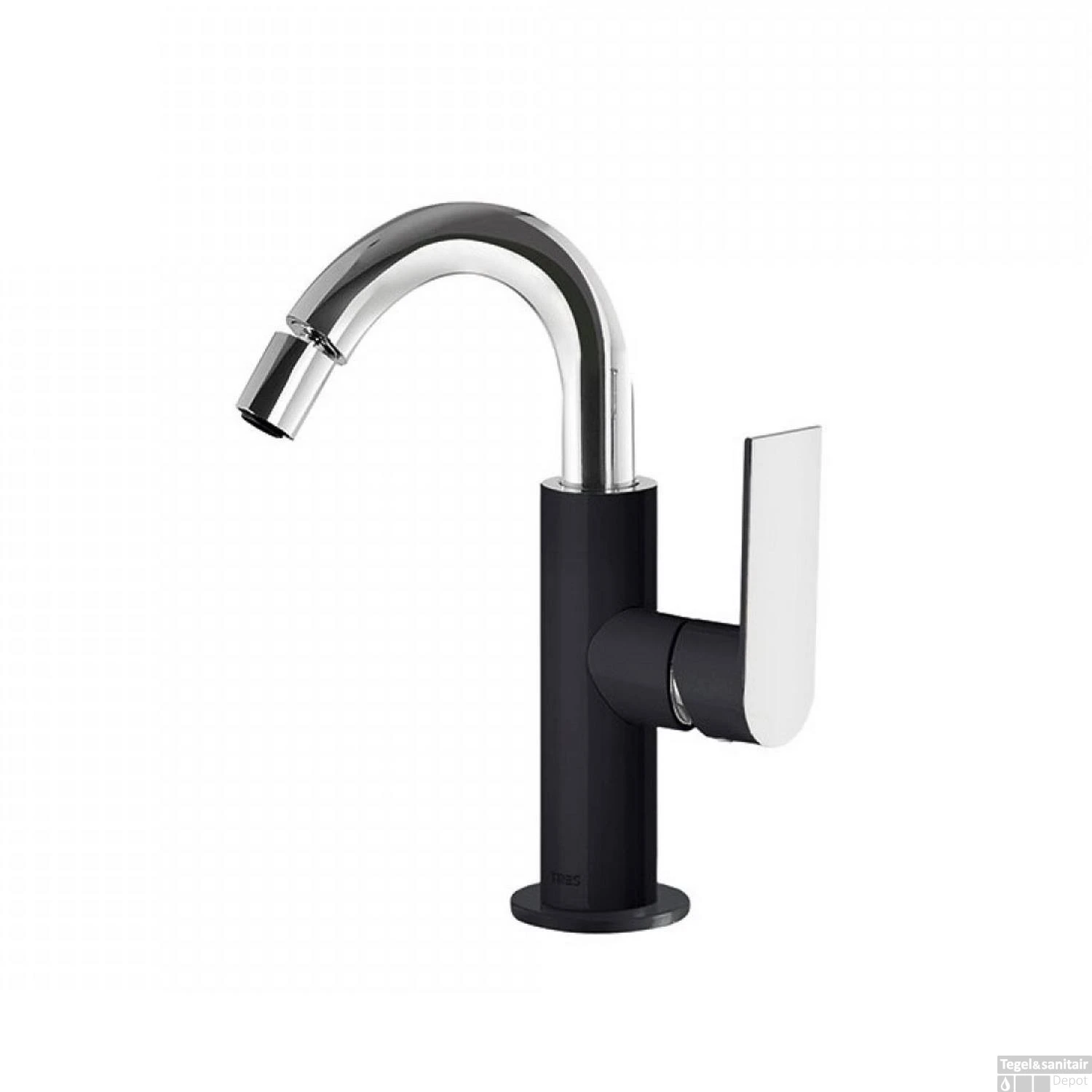 Bidetmengkraan Tres Loft Colors 1-Hendel Bidet Uitloop Gebogen 16,5 Cm Rond Zwart Chroom