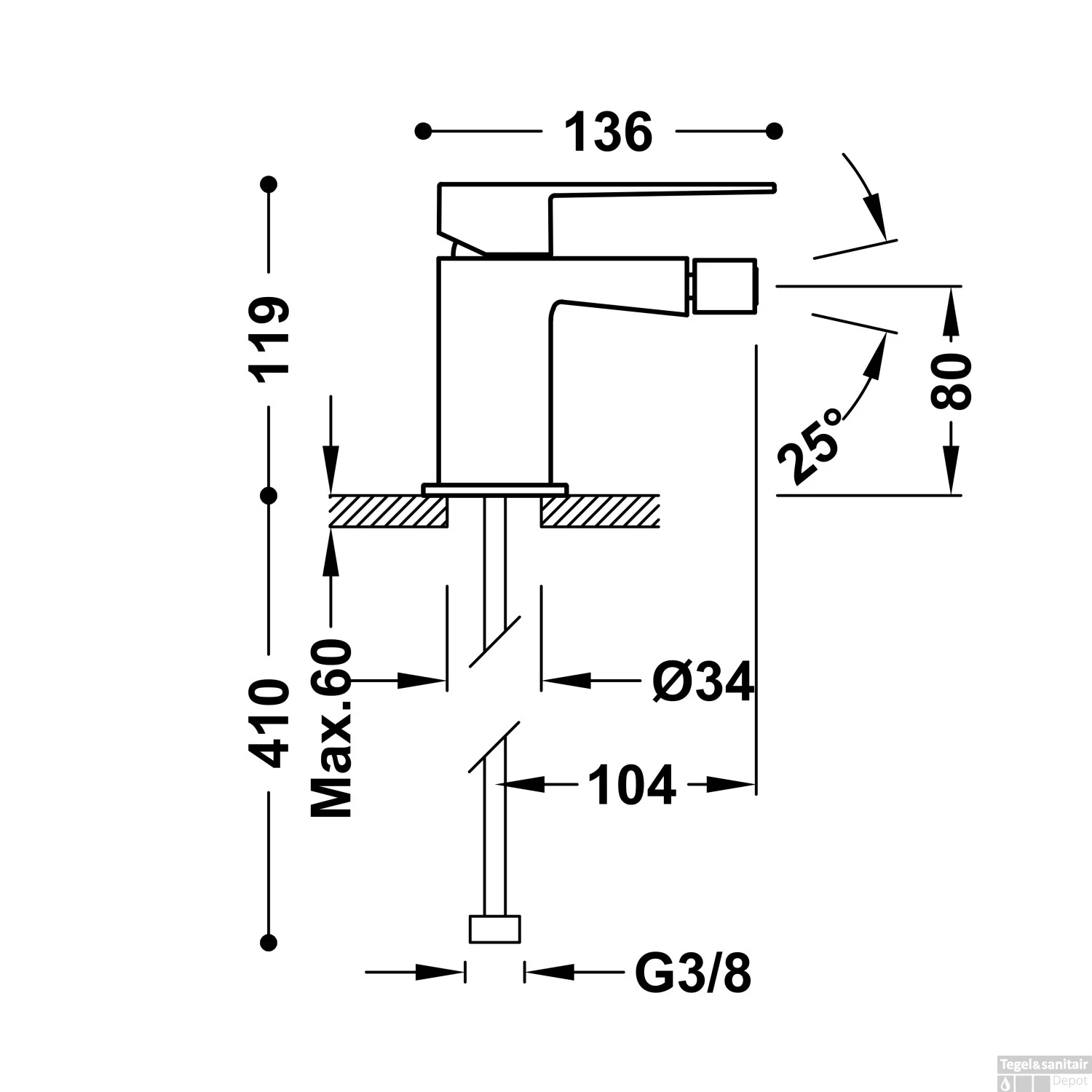 Bidetmengkraan Tres Slim Exclusive 1-Hendel Uitloop Recht Vierkant Mat Wit 4 Bidetmengkraan Tres Slim Exclusive 1-Hendel Uitloop Recht Vierkant Mat Wit - Afbeelding 2