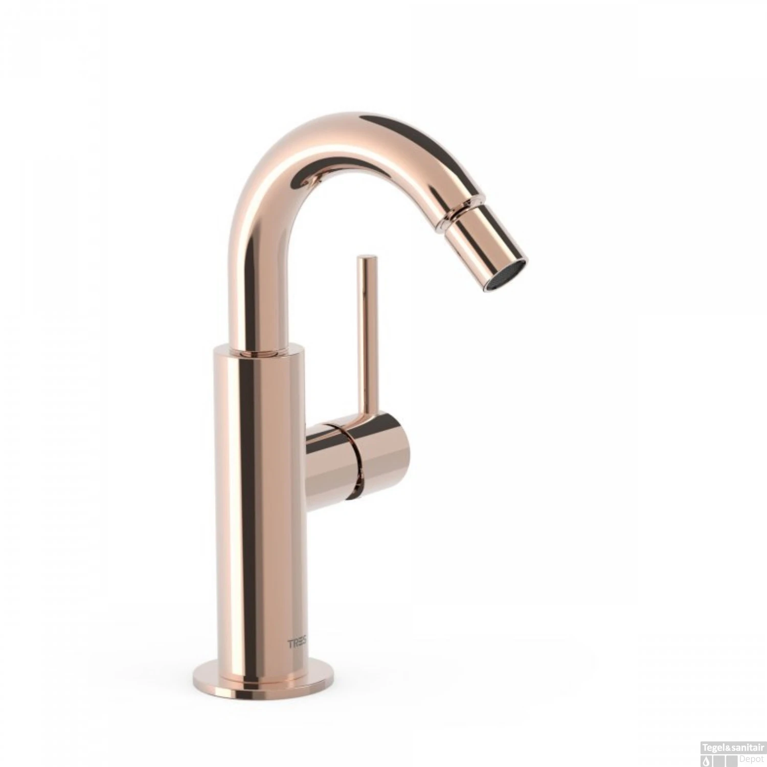 Bidetmengkraan Tres Study Exclusive Hendel Uitloop Gebogen 16,5 Cm Rond Rosé Goud
