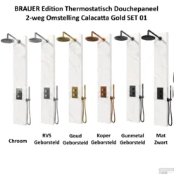 BRAUER Edition Thermostatisch Douchepaneel 2-weg Calacatta Gold 20 Cm SET01