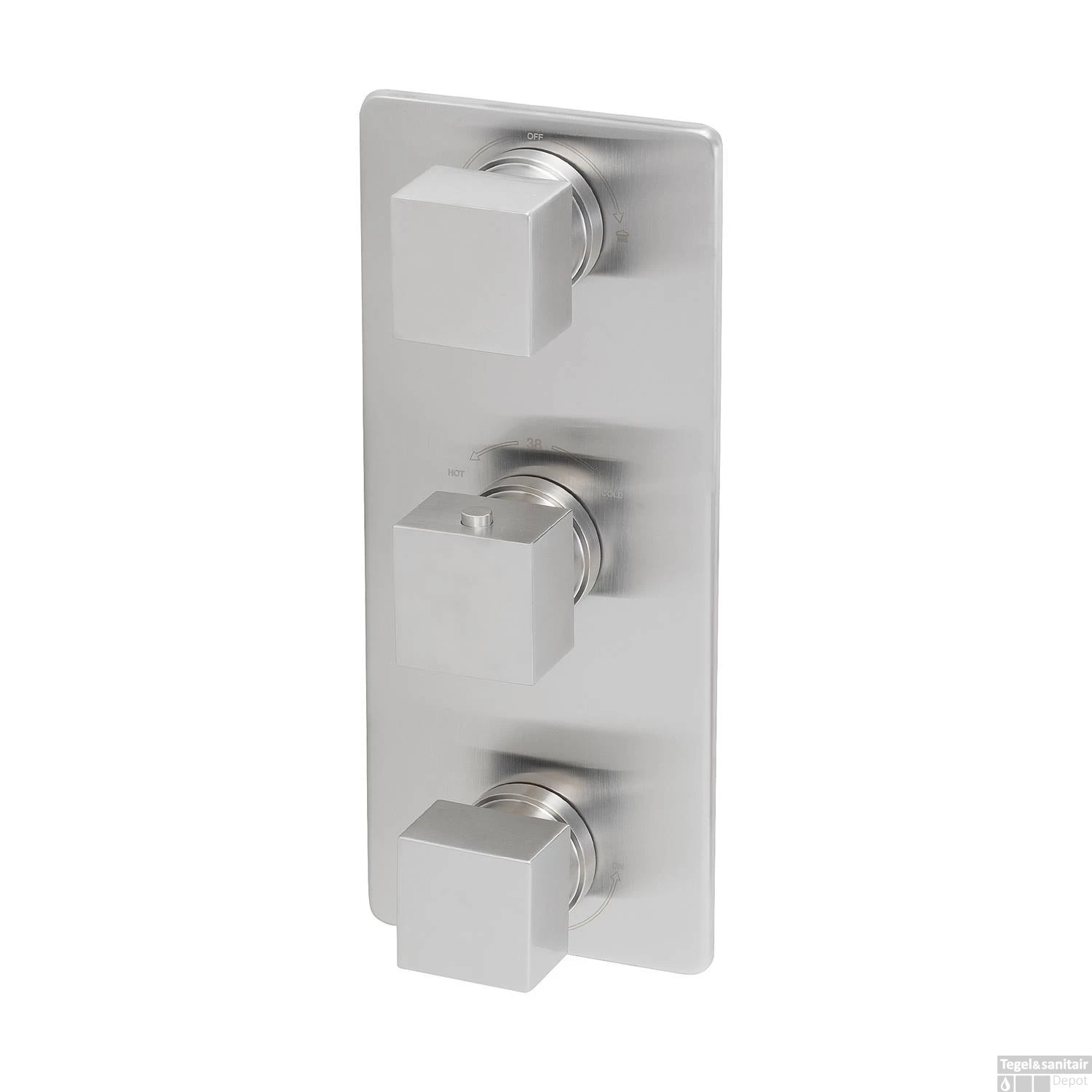 BWS Afbouwdeel Vierkant Douche Thermostaat 3Weg RVS Look 3 BWS Afbouwdeel Vierkant Douche Thermostaat 3Weg RVS Look