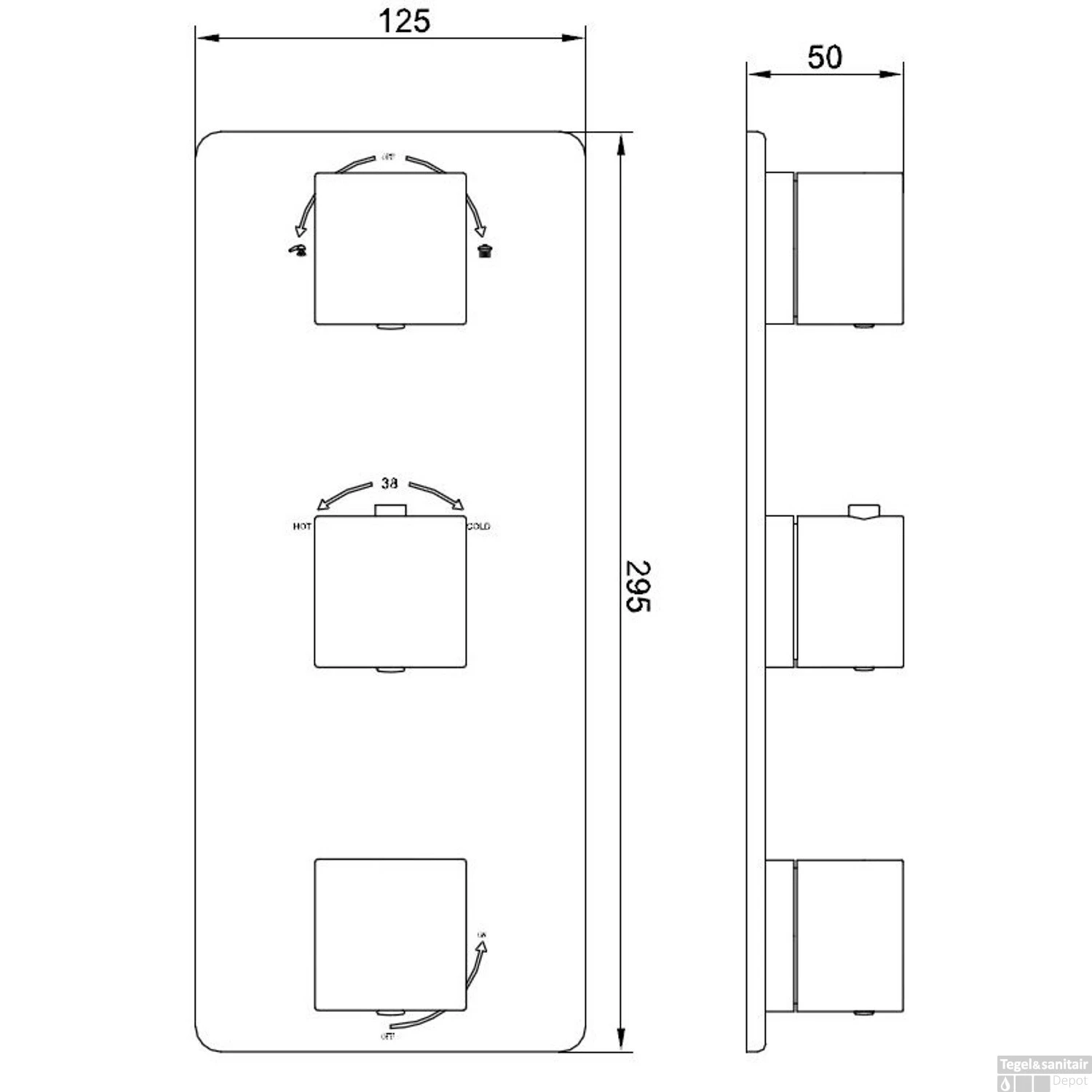 BWS Afbouwdeel Vierkant Douche Thermostaat 3Weg RVS Look 4 BWS Afbouwdeel Vierkant Douche Thermostaat 3Weg RVS Look - Afbeelding 2