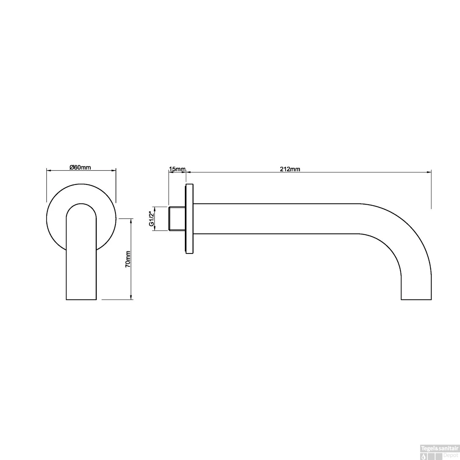 BWS Baduitloop Inbouw Rond 1/2" Geborsteld Staal 4 BWS Baduitloop Inbouw Rond 1/2" Geborsteld Staal - Afbeelding 2