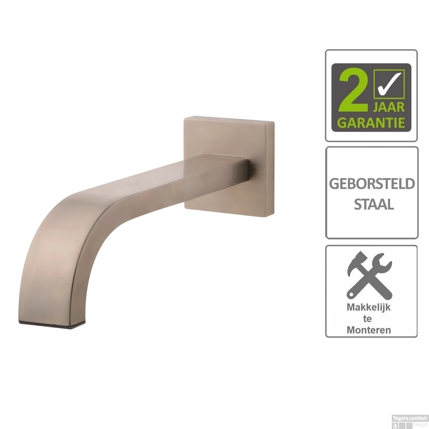 BWS Baduitloop Inbouw Vierkant 1/2" Geborsteld Staal 3 BWS Baduitloop Inbouw Vierkant 1/2" Geborsteld Staal