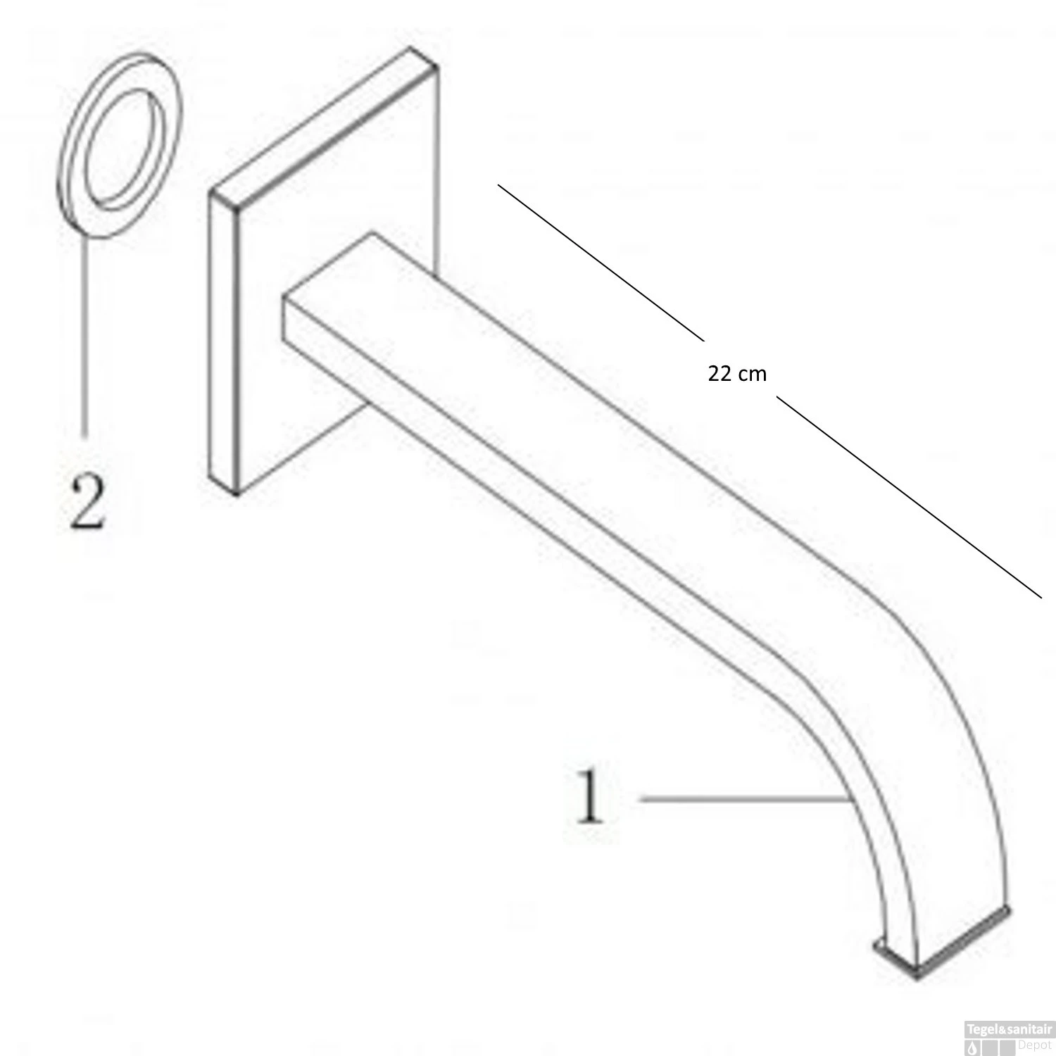 BWS Baduitloop Inbouw Vierkant 1/2" Geborsteld Staal 5 BWS Baduitloop Inbouw Vierkant 1/2" Geborsteld Staal - Afbeelding 3