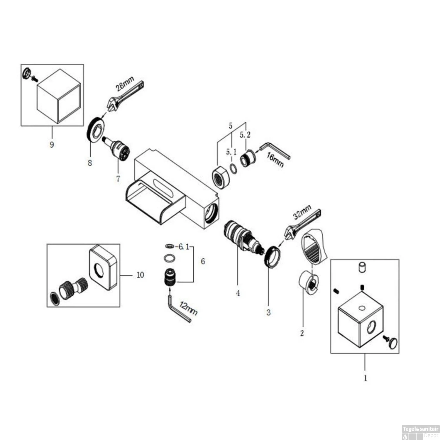 BWS Thermostatische Badkraan Square Met Waterval HOH 15 Cm Chroom 4 BWS Thermostatische Badkraan Square Met Waterval HOH 15 Cm Chroom - Afbeelding 2