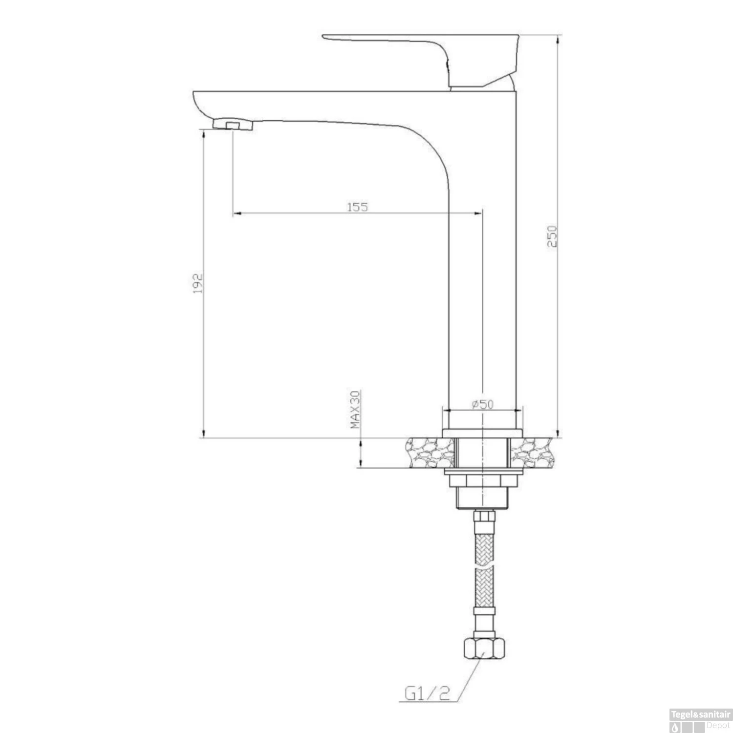 BWS Wastafelmengkraan Caspar Hoog Wit Chroom 4 BWS Wastafelmengkraan Caspar Hoog Wit Chroom - Afbeelding 2