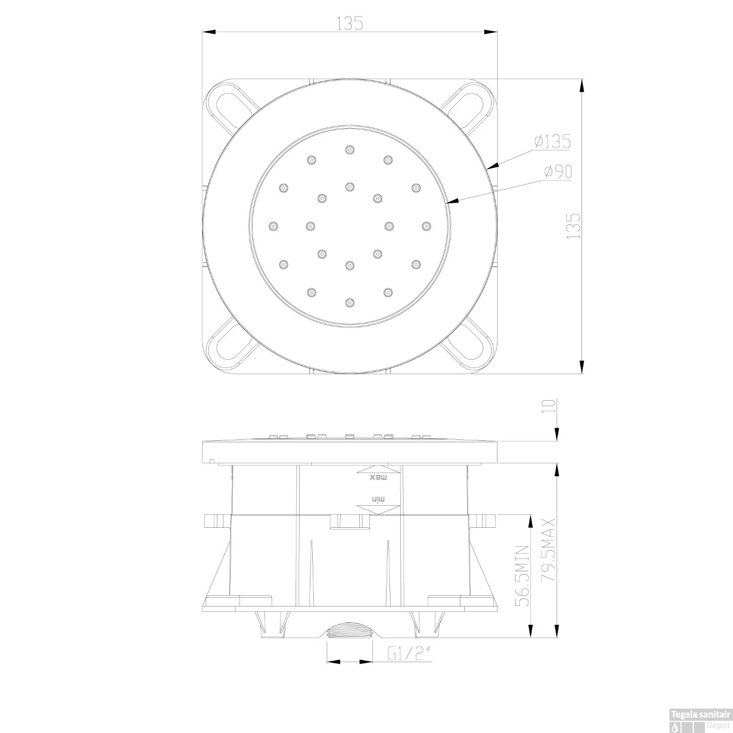 BWS Zijdouche Inbouw Verstelbaar Rond 13.5cm Chroom 7 BWS Zijdouche Inbouw Verstelbaar Rond 13.5cm Chroom - Afbeelding 5