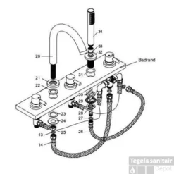 Badrand Combinatie Caral 5-gats Badrandkraan Compleet Geborsteld Staal (RVS Look) -Exporteren Badkamer Top Winkel caral 5 gats badrandcombinatie chroom technisch 2