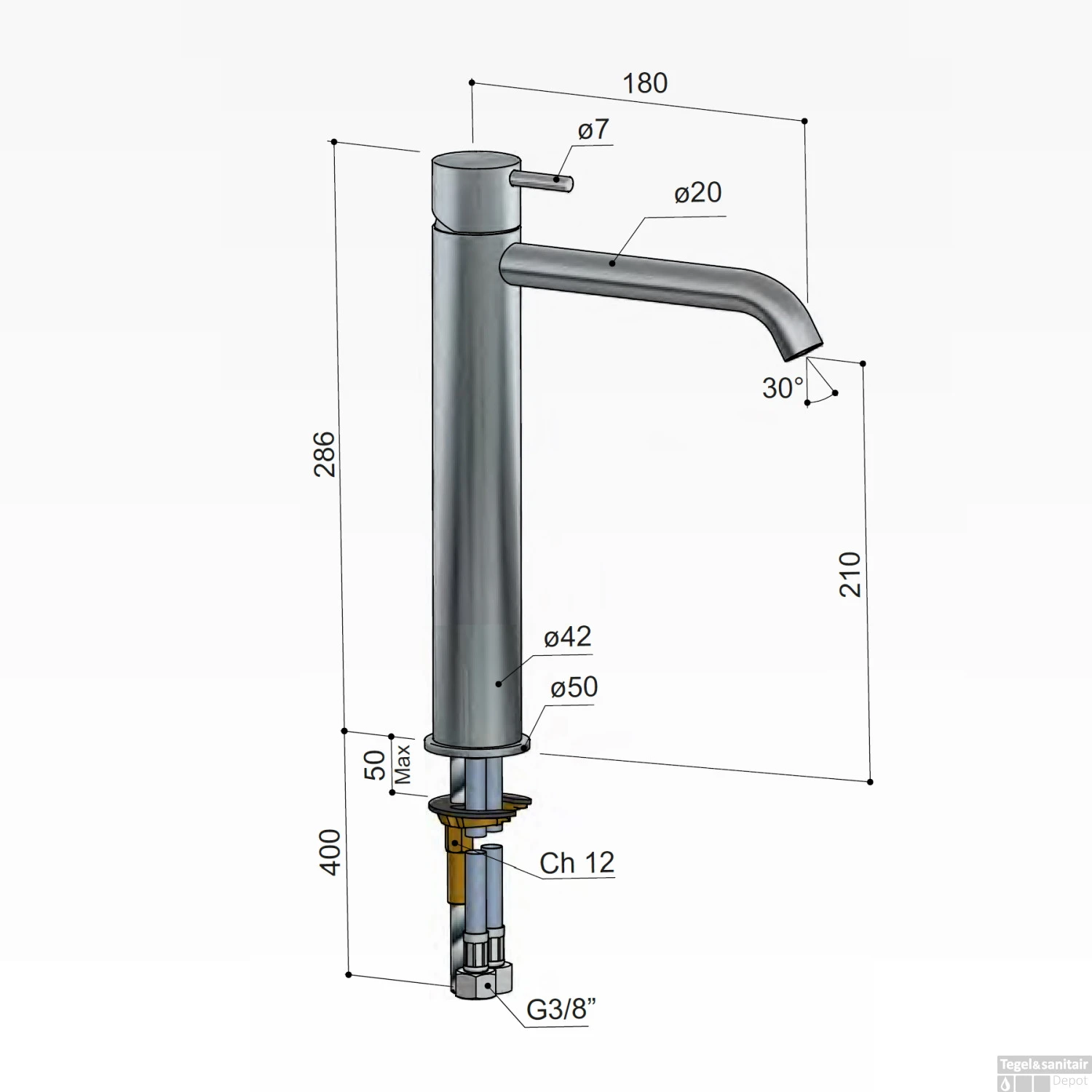 Wastafelmengkraan Hotbath Cobber 1-hendel Gebogen 28.6 Cm Verouderd IJzer 6 Wastafelmengkraan Hotbath Cobber 1-hendel Gebogen 28.6 Cm Verouderd IJzer - Afbeelding 4