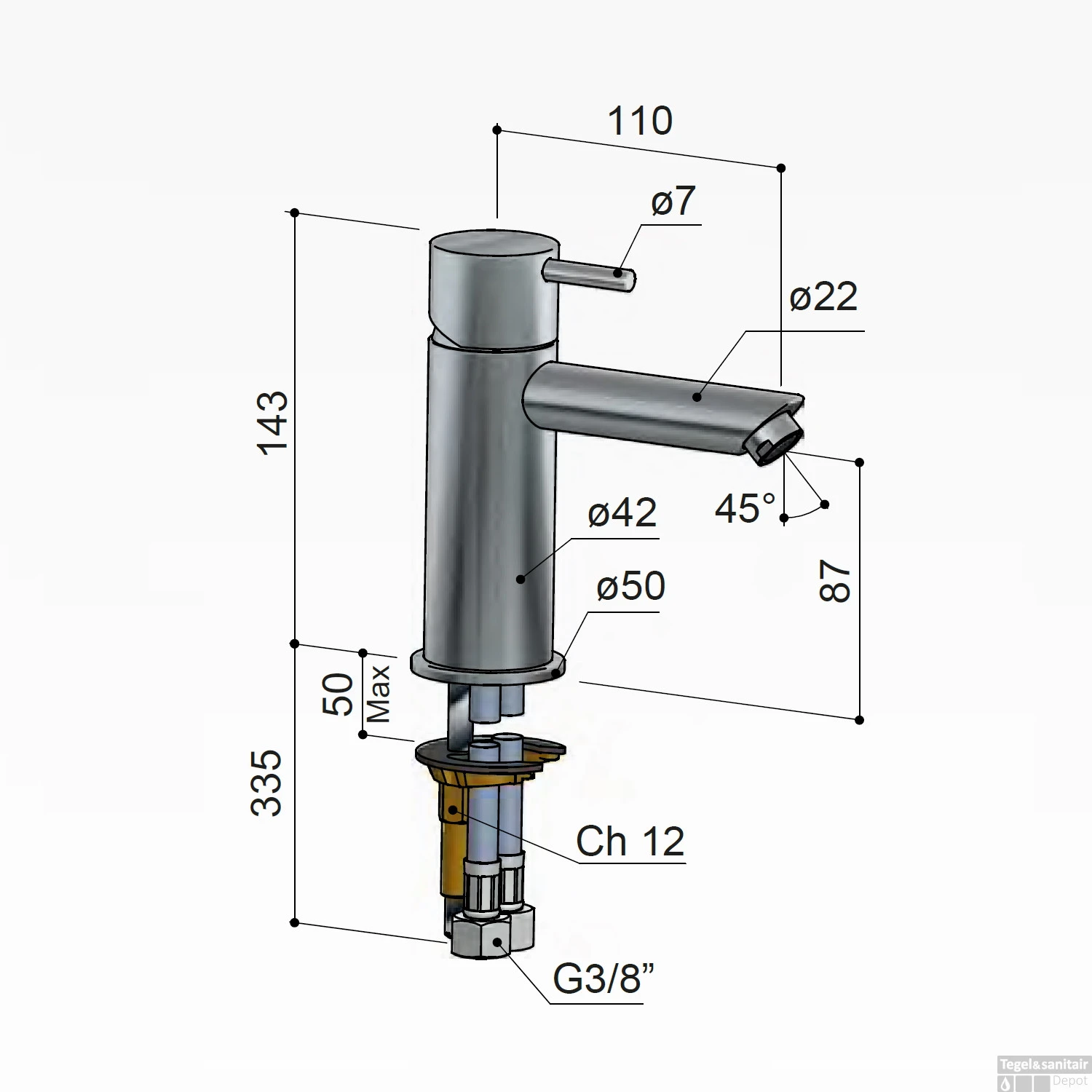 Wastafelmengkraan Hotbath Cobber 1-hendel Recht 14.3 Cm Verouderd Messing 6 Wastafelmengkraan Hotbath Cobber 1-hendel Recht 14.3 Cm Verouderd Messing - Afbeelding 4