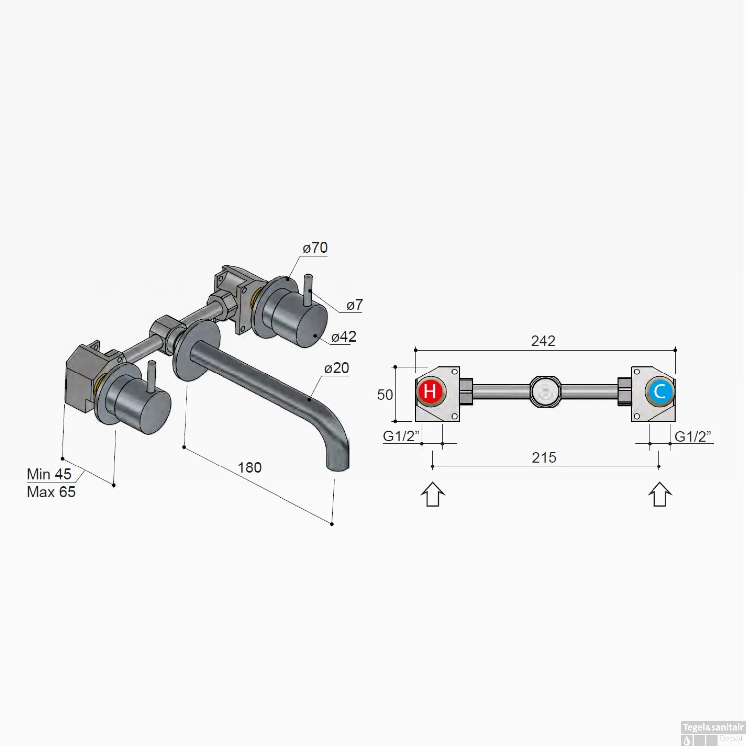 Wastafelmengkraan Hotbath Cobber Inbouw 2-hendel Gebogen 18 Cm Geborsteld Koper OUTLET 6 Wastafelmengkraan Hotbath Cobber Inbouw 2-hendel Gebogen 18 Cm Geborsteld Koper OUTLET - Afbeelding 4