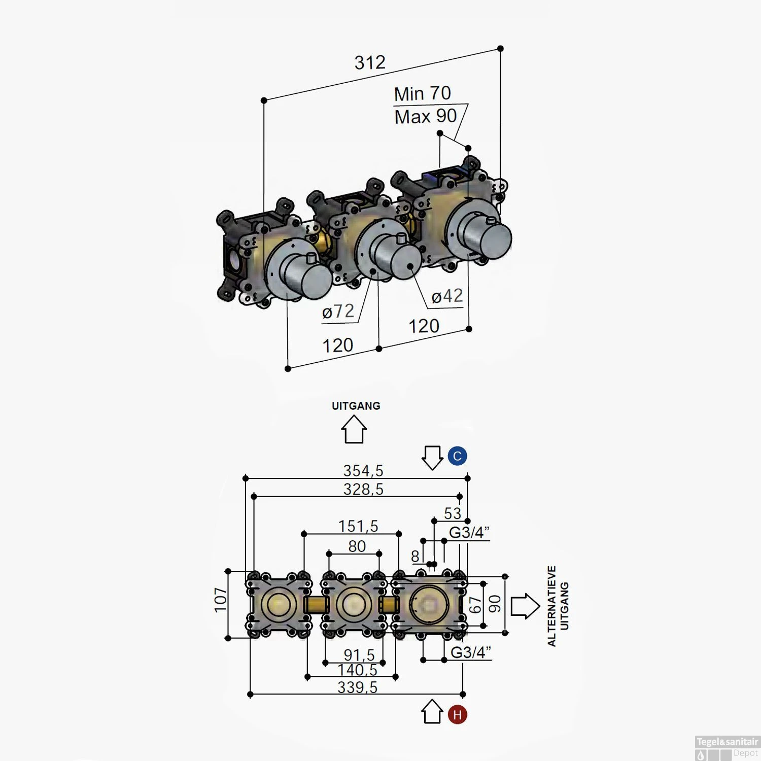 Douchethermostaat Hotbath Cobber Inbouw Met 2 Stopkranen Chroom (excl. Inbouwdeel) 5 Douchethermostaat Hotbath Cobber Inbouw Met 2 Stopkranen Chroom (excl. Inbouwdeel) - Afbeelding 3