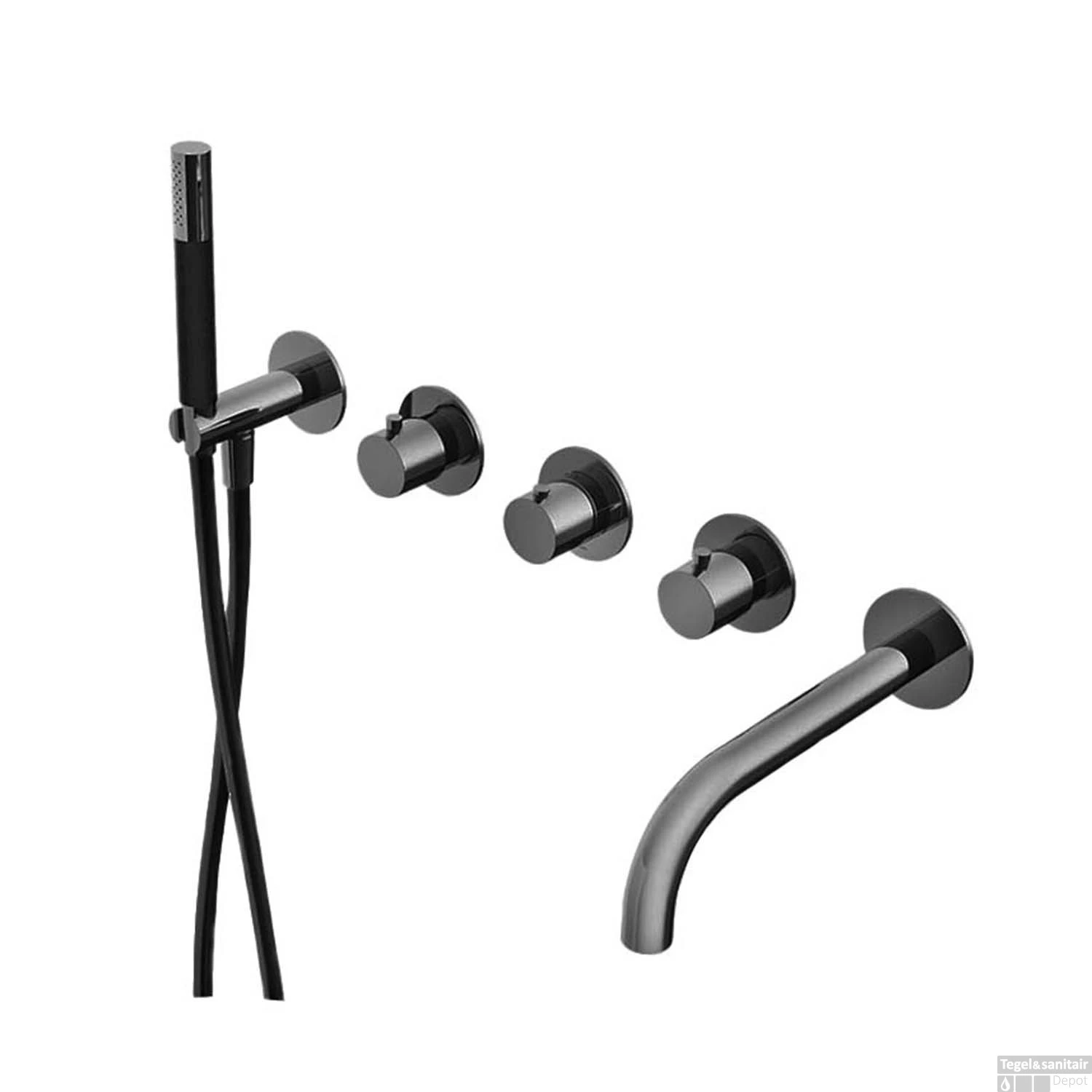 Badthermostaat Hotbath Cobber Inbouw Met Uitloop 2 Stopkranen Zwart Chroom (excl. Inbouwdeel)