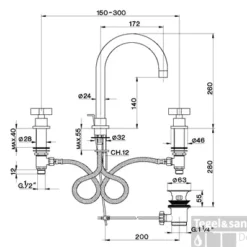Wastafelmengkraan Cisal Barcelona 3-gats BA00106021 Chroom