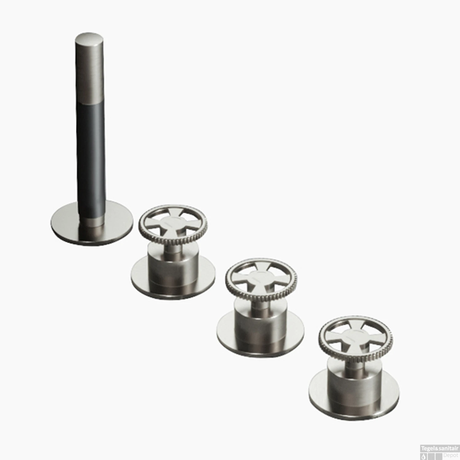 Badrandcombinatie Hotbath Cobber @Work Inbouw 4 Gats Met 2 Stopkranen En Handdouche Geborsteld Nikkel (zonder Uitloop)