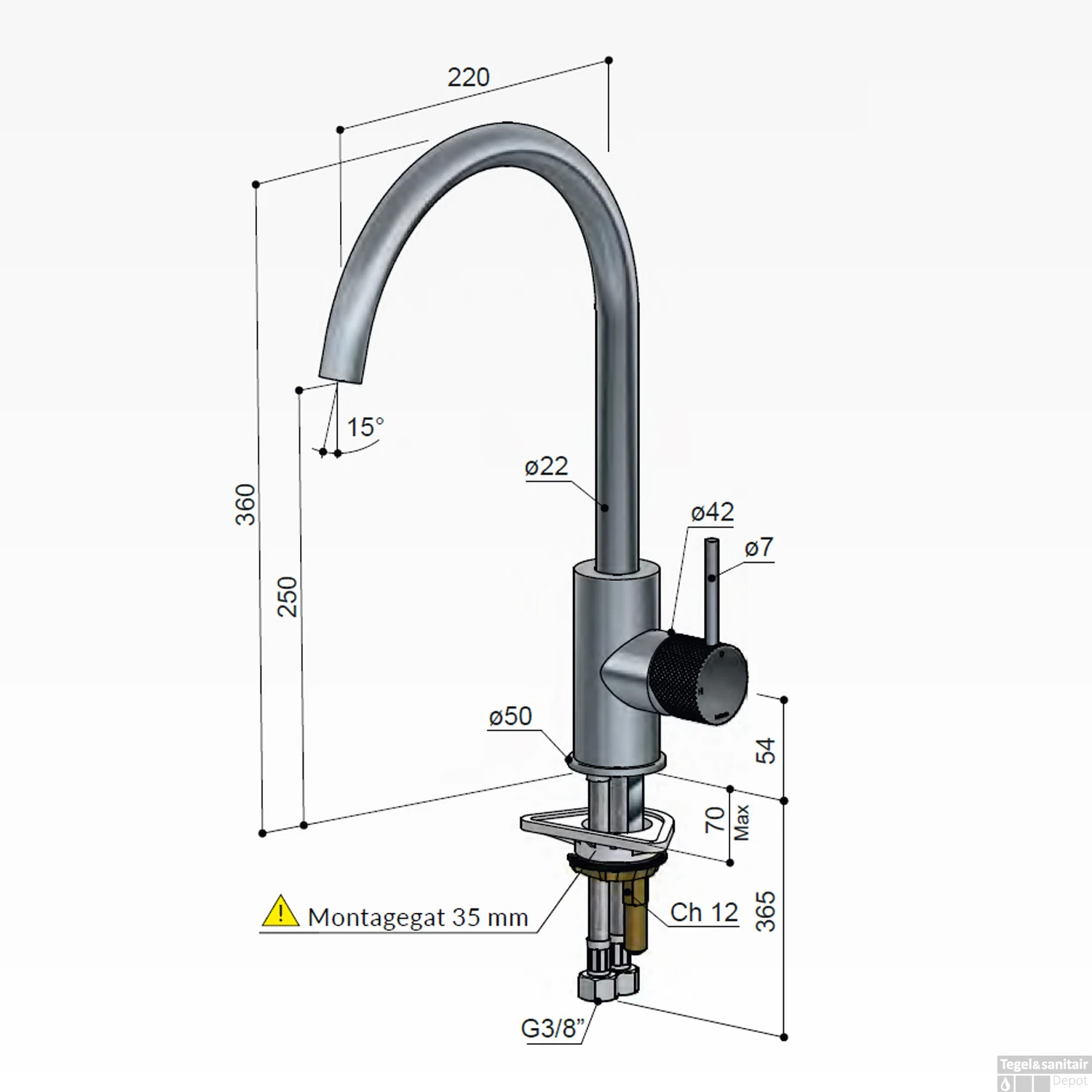 Keukenmengkraan Hotbath Cobber X 1-hendel Draaibare Uitloop Chroom 5 Keukenmengkraan Hotbath Cobber X 1-hendel Draaibare Uitloop Chroom - Afbeelding 3