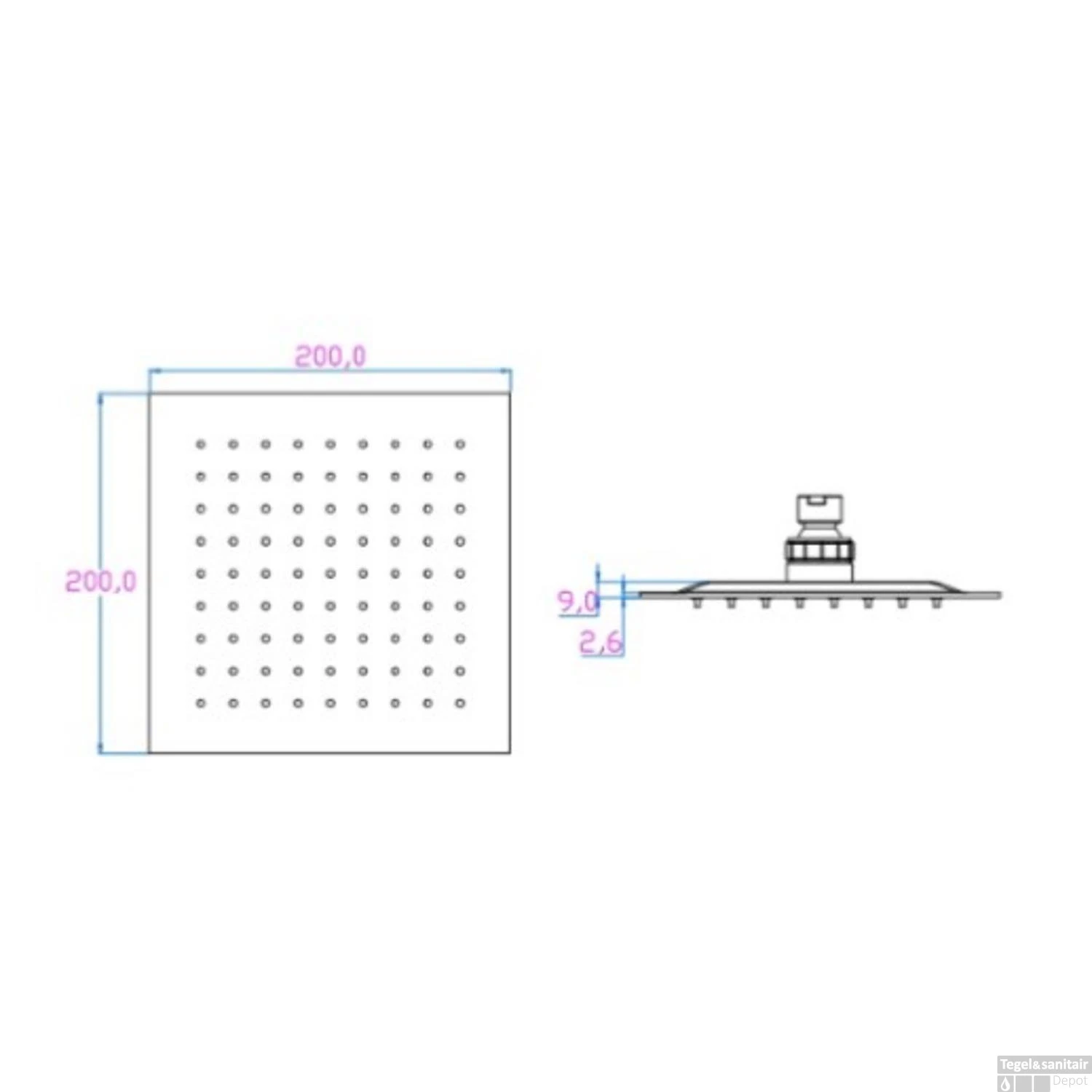 Douchekop Schutte Strasbourg Vierkant 20cm RVS Chroom 5 Douchekop Schutte Strasbourg Vierkant 20cm RVS Chroom - Afbeelding 3