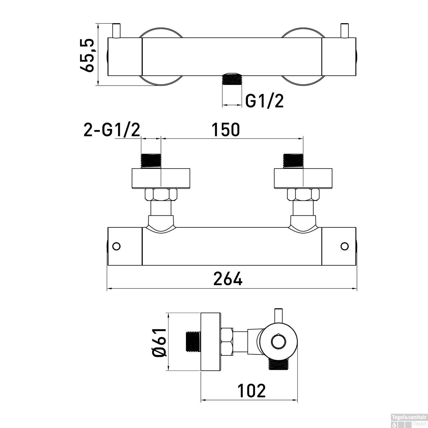 Douchekraan Go By Van Marcke Cocoon Black Opbouw Thermostatisch Mat Zwart - Afbeelding 2