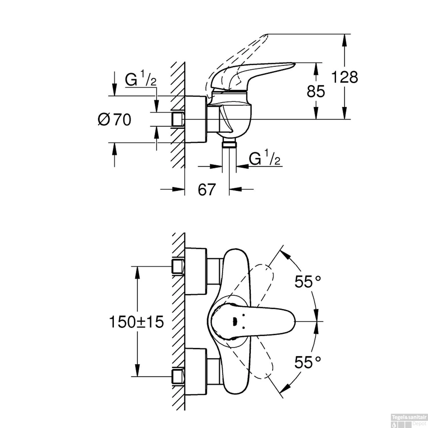 Douchekraan Grohe Wave New Met Koppelingen Chroom 4 Douchekraan Grohe Wave New Met Koppelingen Chroom - Afbeelding 2