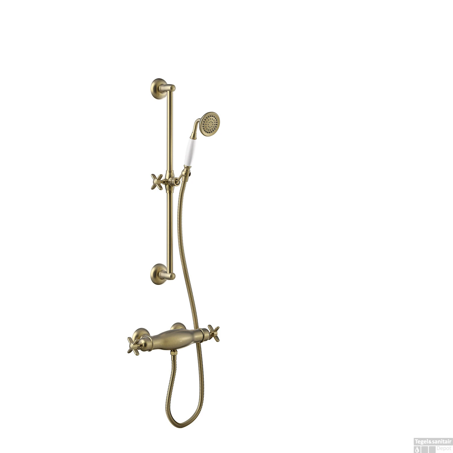 Douchekraan Tres Clasic Thermostatisch Set Incl. Glijstang En Handdouche Verouderd Messing Mat