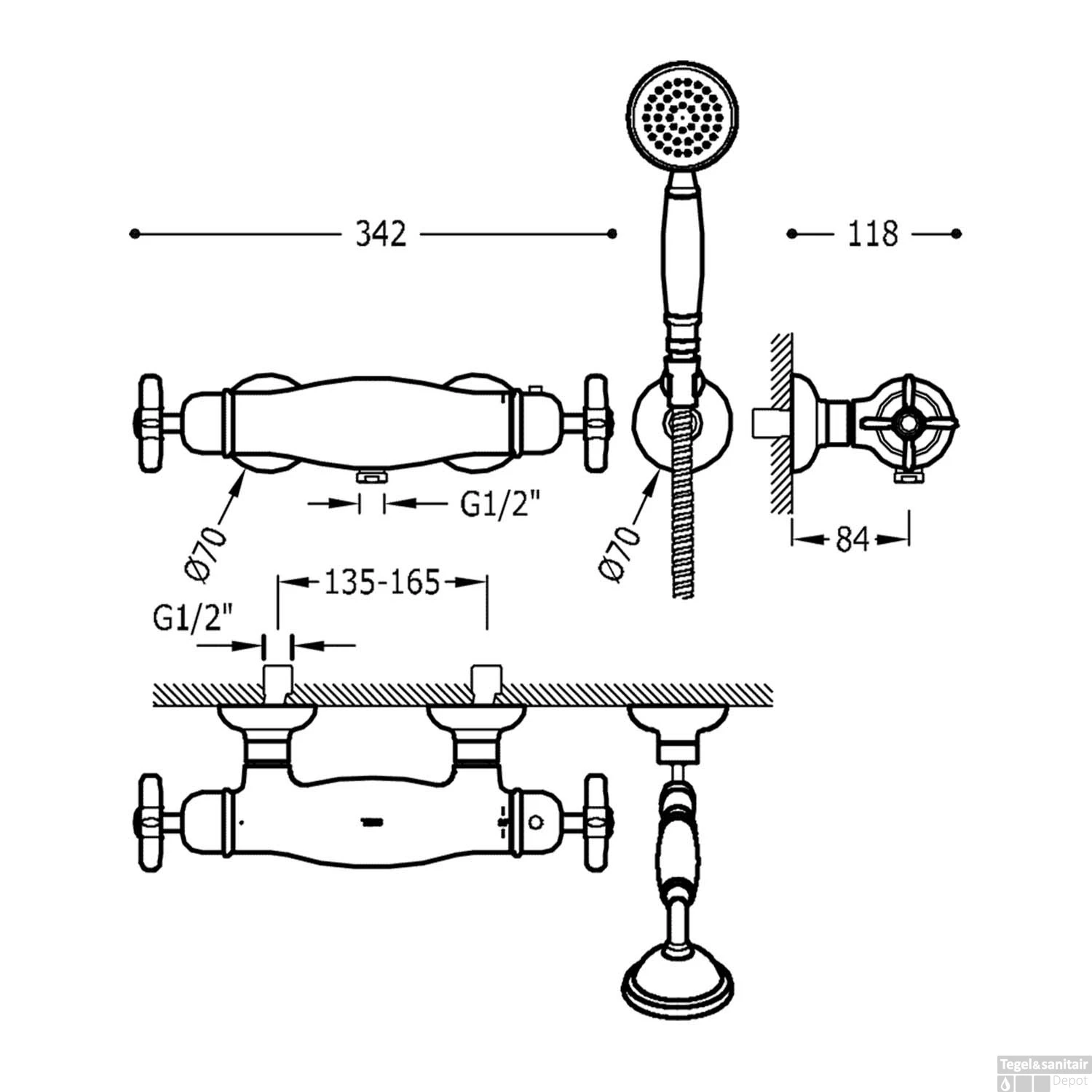 Douchemengkraan Tres Clasic Incl Handdouche RVS 4 Douchemengkraan Tres Clasic Incl Handdouche RVS - Afbeelding 2