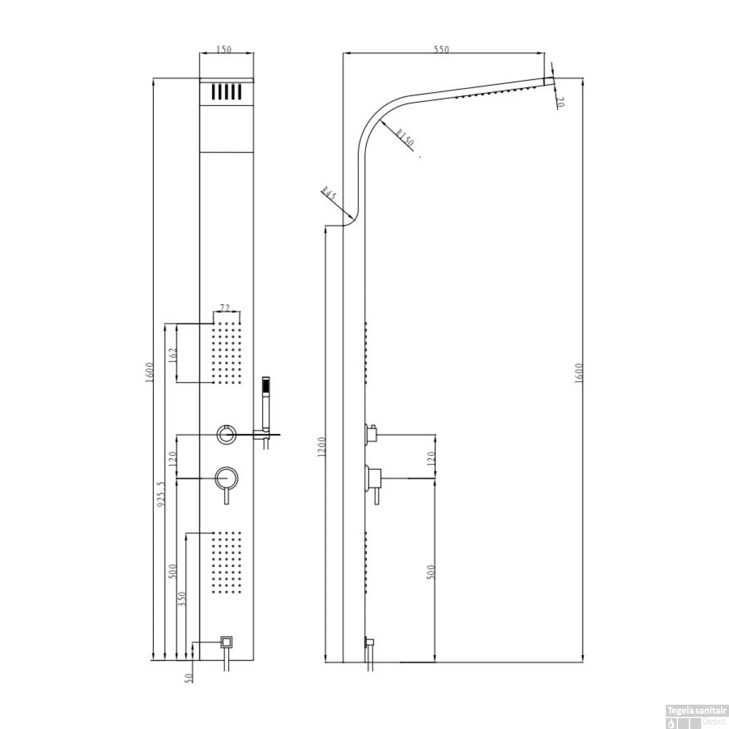 Douchepaneel Lacus Spargi 160x15x6 Cm Mat Wit 4 Douchepaneel Lacus Spargi 160x15x6 Cm Mat Wit - Afbeelding 2