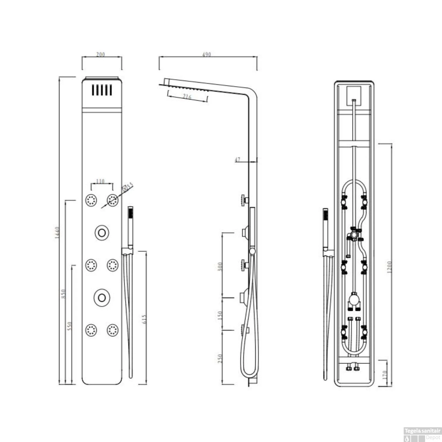 Douchepaneel Lacus Ustica 144x20x4,7 Cm Glanzend Chroom 6 Douchepaneel Lacus Ustica 144x20x4,7 Cm Glanzend Chroom - Afbeelding 4