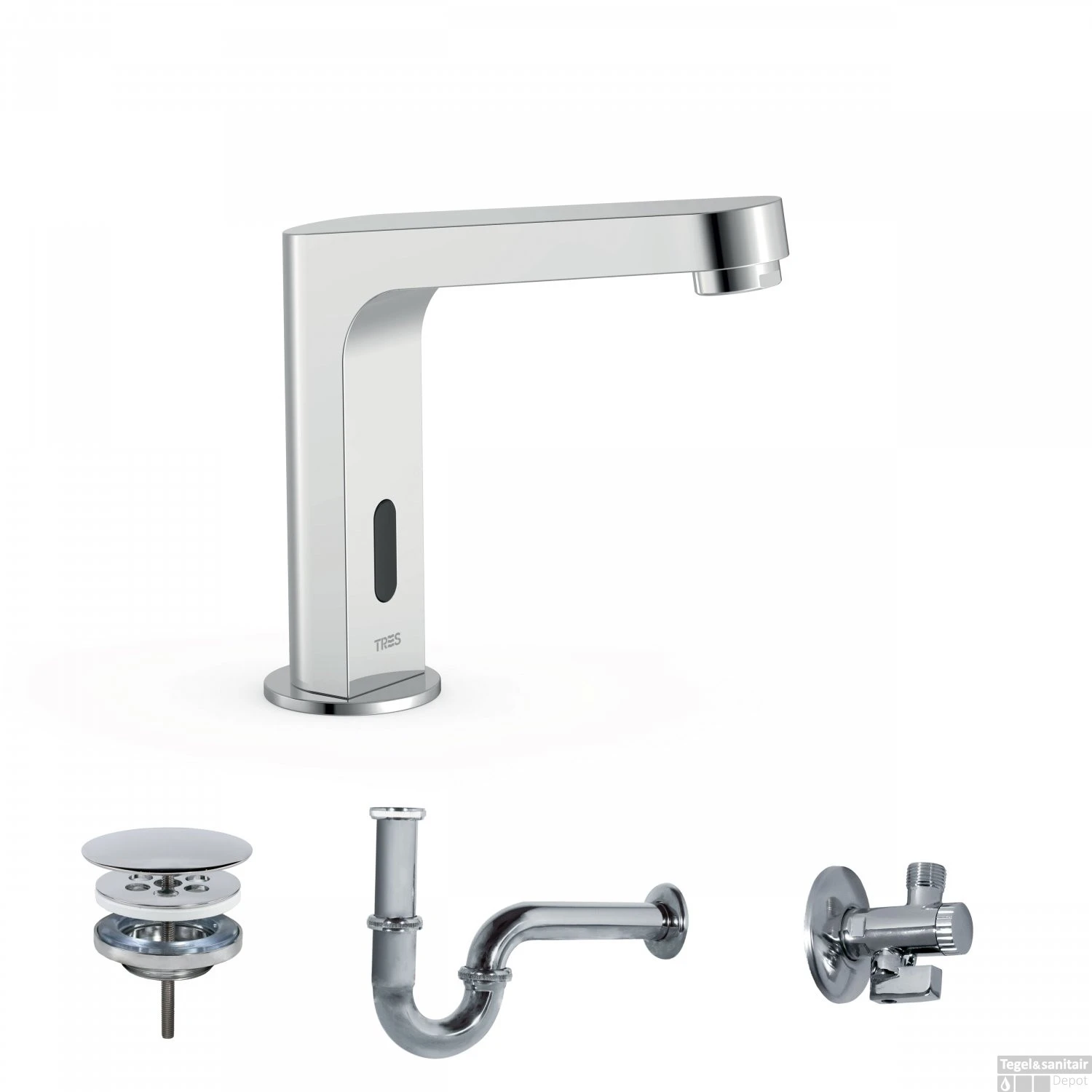 Elektronische Fonteinkraanset Tres Tempo Base Hoekige Kraan Chroom 3 Elektronische Fonteinkraanset Tres Tempo Base Hoekige Kraan Chroom