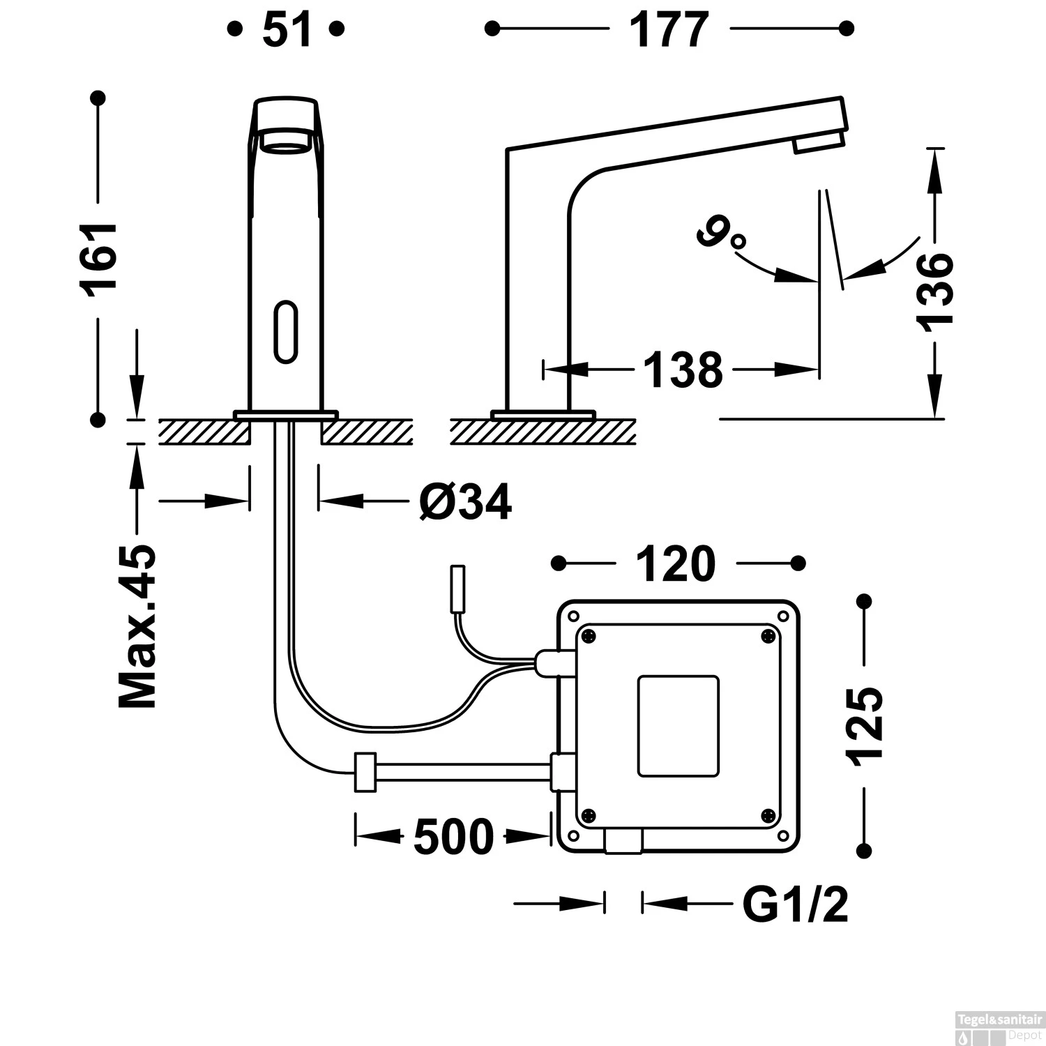 Elektronische Fonteinkraanset Tres Tempo Base Hoekige Kraan Chroom 4 Elektronische Fonteinkraanset Tres Tempo Base Hoekige Kraan Chroom - Afbeelding 2