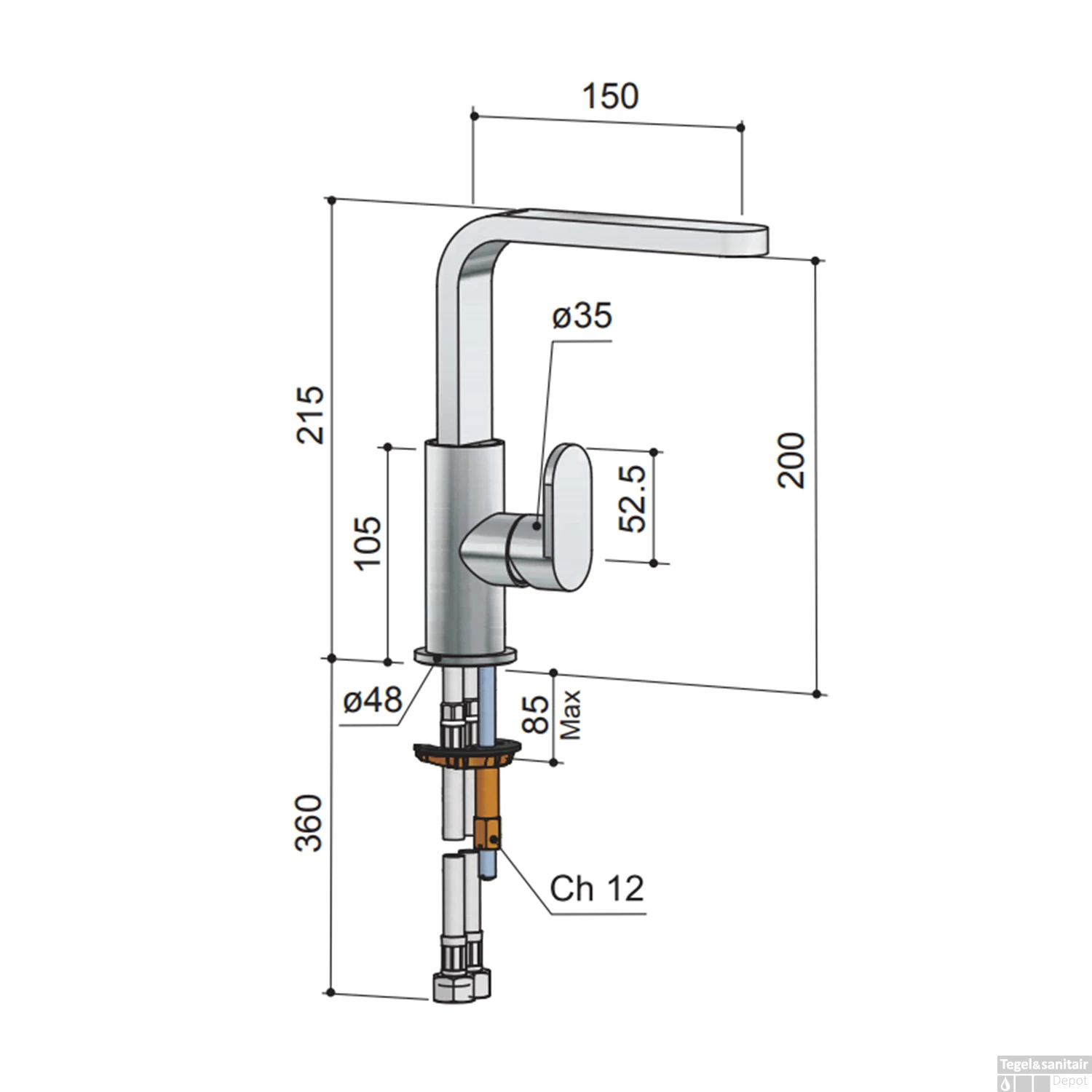 Wastafelmengkraan Hotbath Friendo 1-hendel Draaibare Uitloop 21.5 Cm Chroom 5 Wastafelmengkraan Hotbath Friendo 1-hendel Draaibare Uitloop 21.5 Cm Chroom - Afbeelding 3