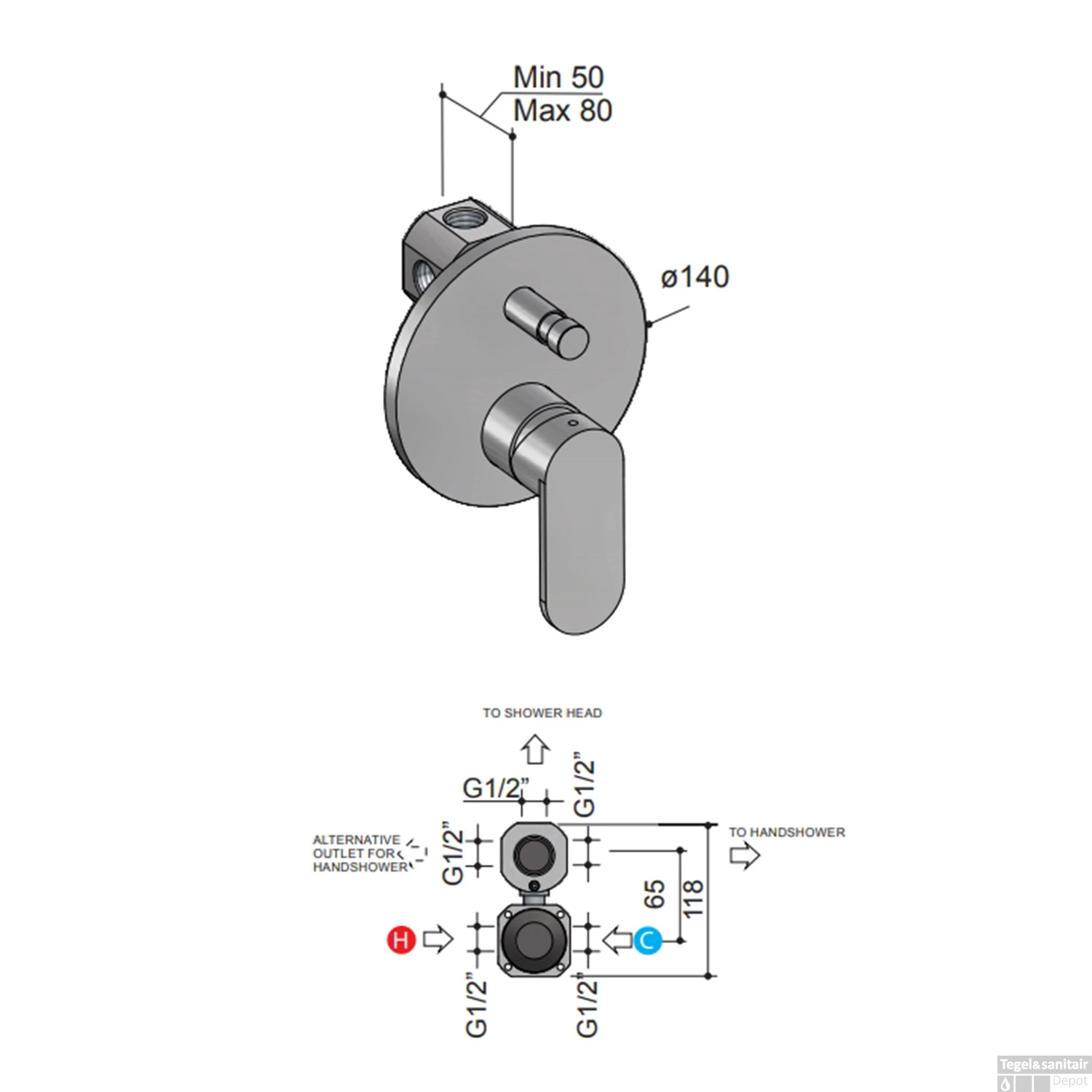 Douchemengkraan Hotbath Friendo Inbouw Met Automatische Omstelinrichting Geborsteld Nikkel - Afbeelding 3