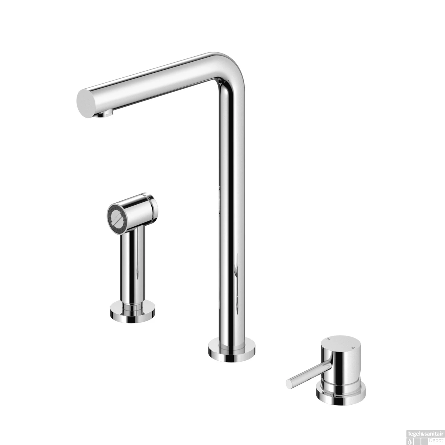 Keukenmengkraan Hotbath Fellow 3-gats Draaibare Uitloop En Uitneembare Handdouche Chroom - Afbeelding 2