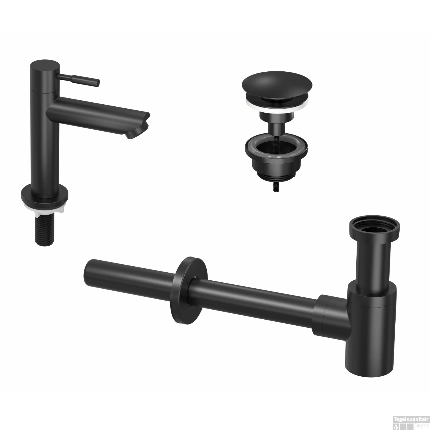 Fonteinkraanset INK Laag Model Inclusief Waste En Design Sifon Mat Zwart