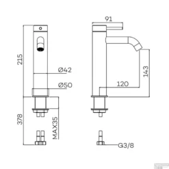 Wastafelmengkraan Lagoo Garda Opbouw Medium Messing Mat Zwart -Exporteren Badkamer Top Winkel g1102 tekening 2 1 1 1