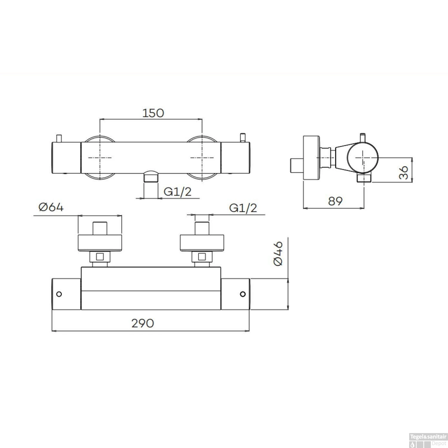 Opbouw Douchethermostaat Lagoo Garda Messing Mat Zwart 4 Opbouw Douchethermostaat Lagoo Garda Messing Mat Zwart - Afbeelding 2