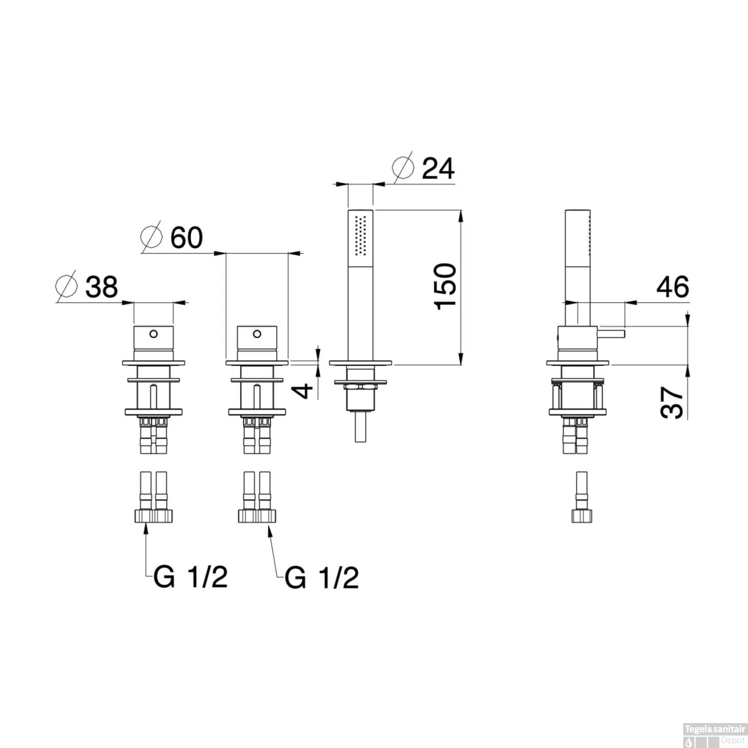 Badrandcombinatie Lagoo Garda Met Mengkraan, Omstel En Handdouche Messing Chroom 4 Badrandcombinatie Lagoo Garda Met Mengkraan, Omstel En Handdouche Messing Chroom - Afbeelding 2