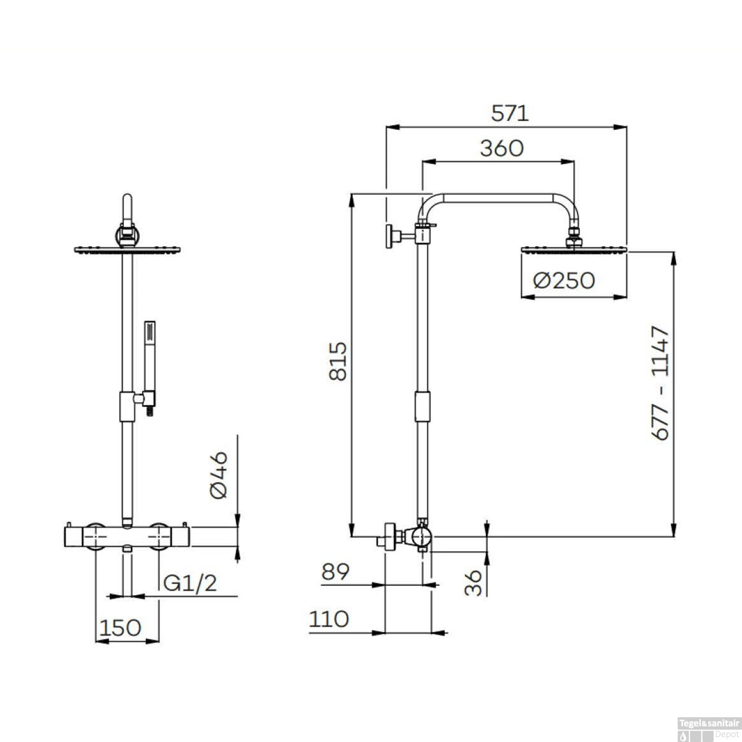 Thermostatische Regendoucheset Lagoo Garda Met Handdouche Staaf Geborsteld Nikkel 4 Thermostatische Regendoucheset Lagoo Garda Met Handdouche Staaf Geborsteld Nikkel - Afbeelding 2