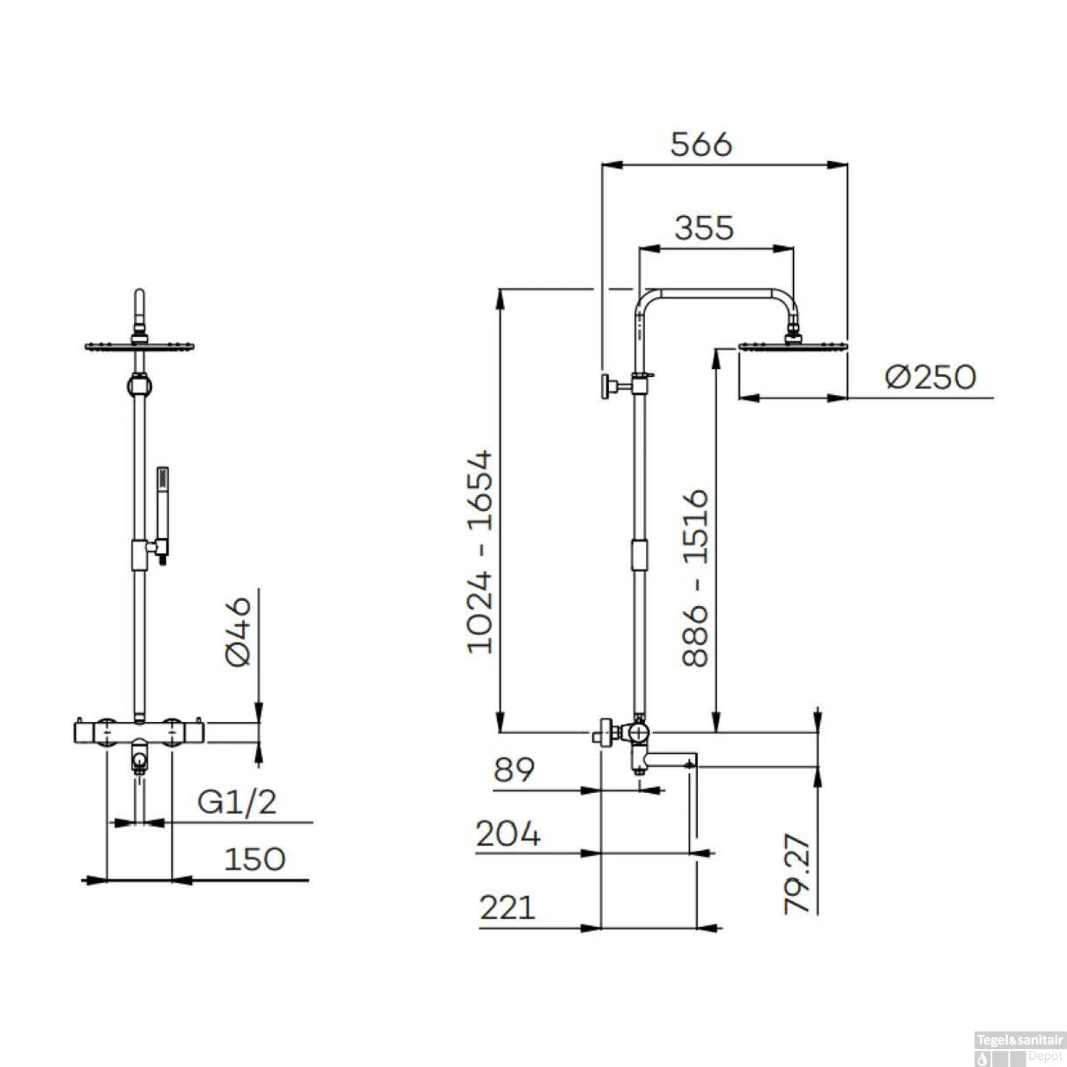 Thermostatische Regendoucheset Lagoo Garda Voor Bad/Douche Met Handdouche Staaf Chroom 4 Thermostatische Regendoucheset Lagoo Garda Voor Bad/Douche Met Handdouche Staaf Chroom - Afbeelding 2