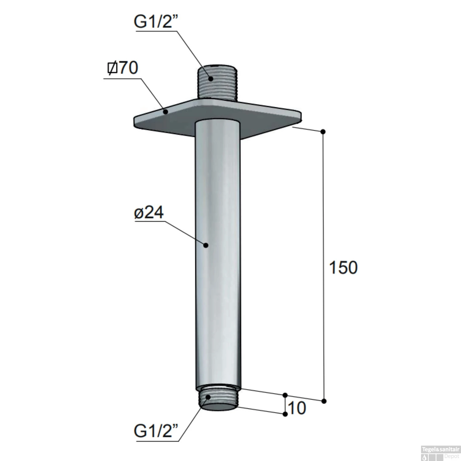 Plafondbuis Hotbath Gal 15 Cm Vierkant Chroom 4 Plafondbuis Hotbath Gal 15 Cm Vierkant Chroom - Afbeelding 2