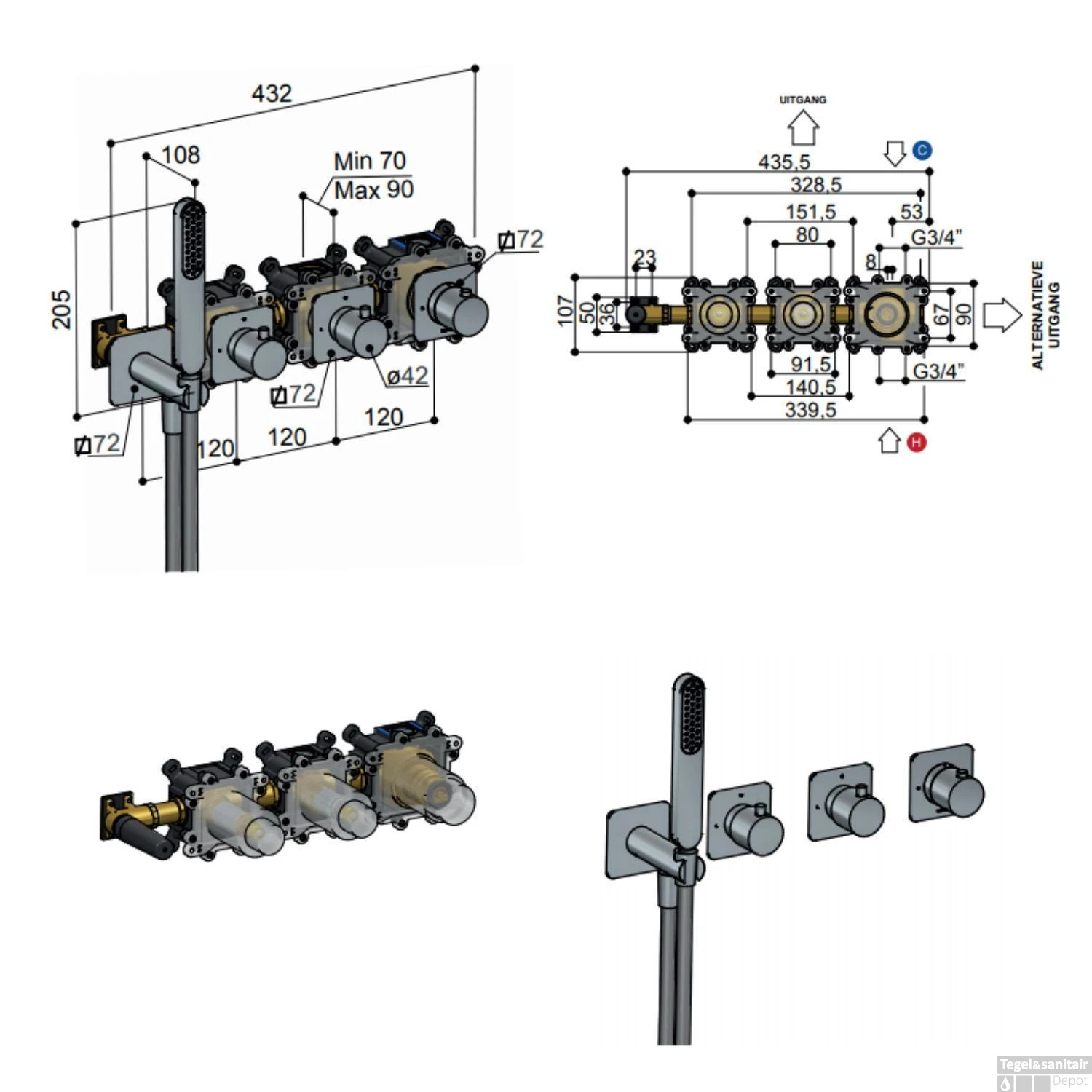Inbouw Thermostaatkraan Hotbath Gal Voor Bad En Douche Met 2 Stopkranen Zonder Uitloop Chroom - Afbeelding 2