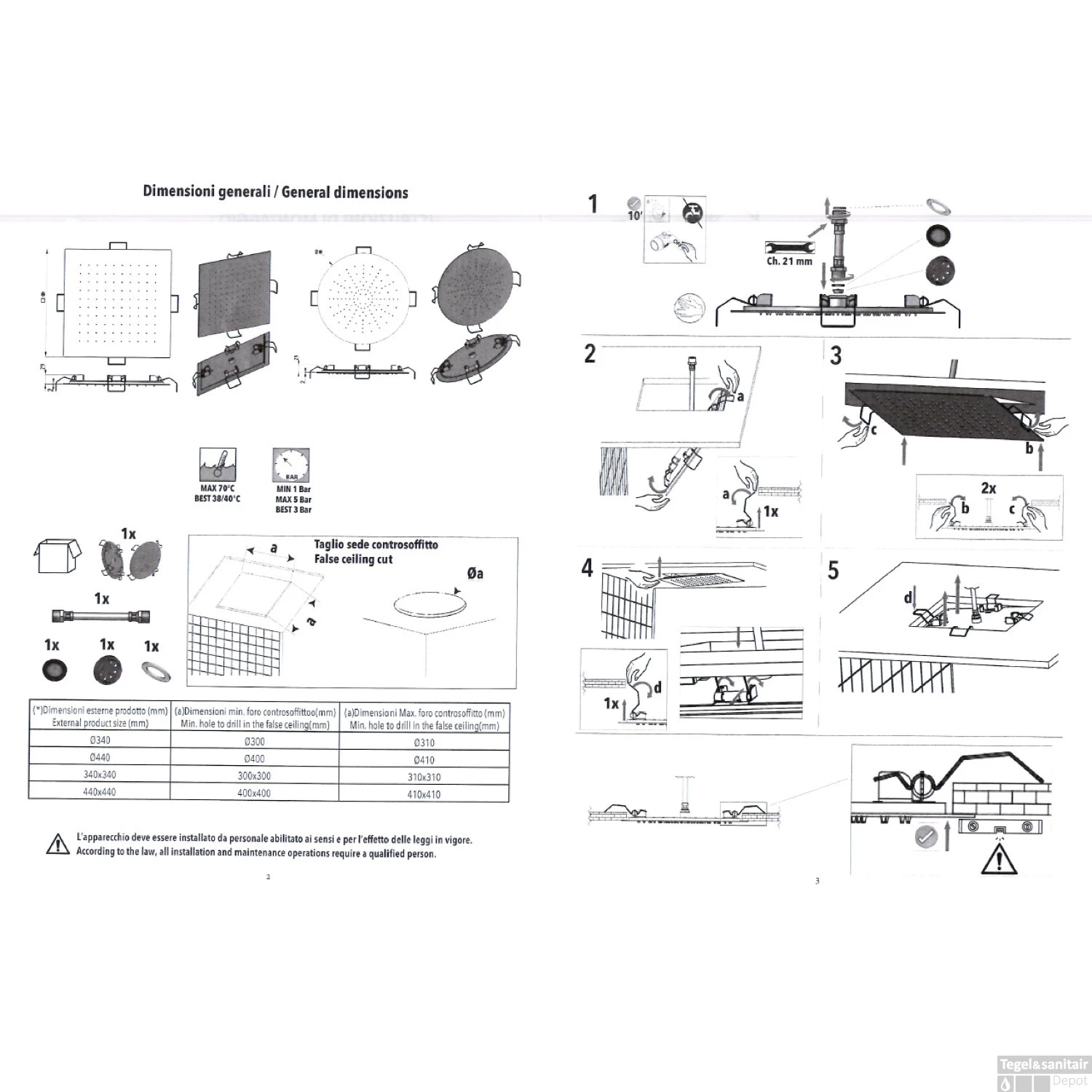Hoofddouche Belleza Bagno ClipOn Inbouw Regendouche Vierkant 34x34 Cm Chroom 6 Hoofddouche Belleza Bagno ClipOn Inbouw Regendouche Vierkant 34x34 Cm Chroom - Afbeelding 4