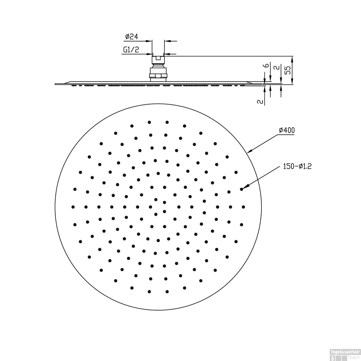 Hoofddouche BWS Colorato Rond 40 Cm Mat Zwart - Afbeelding 2