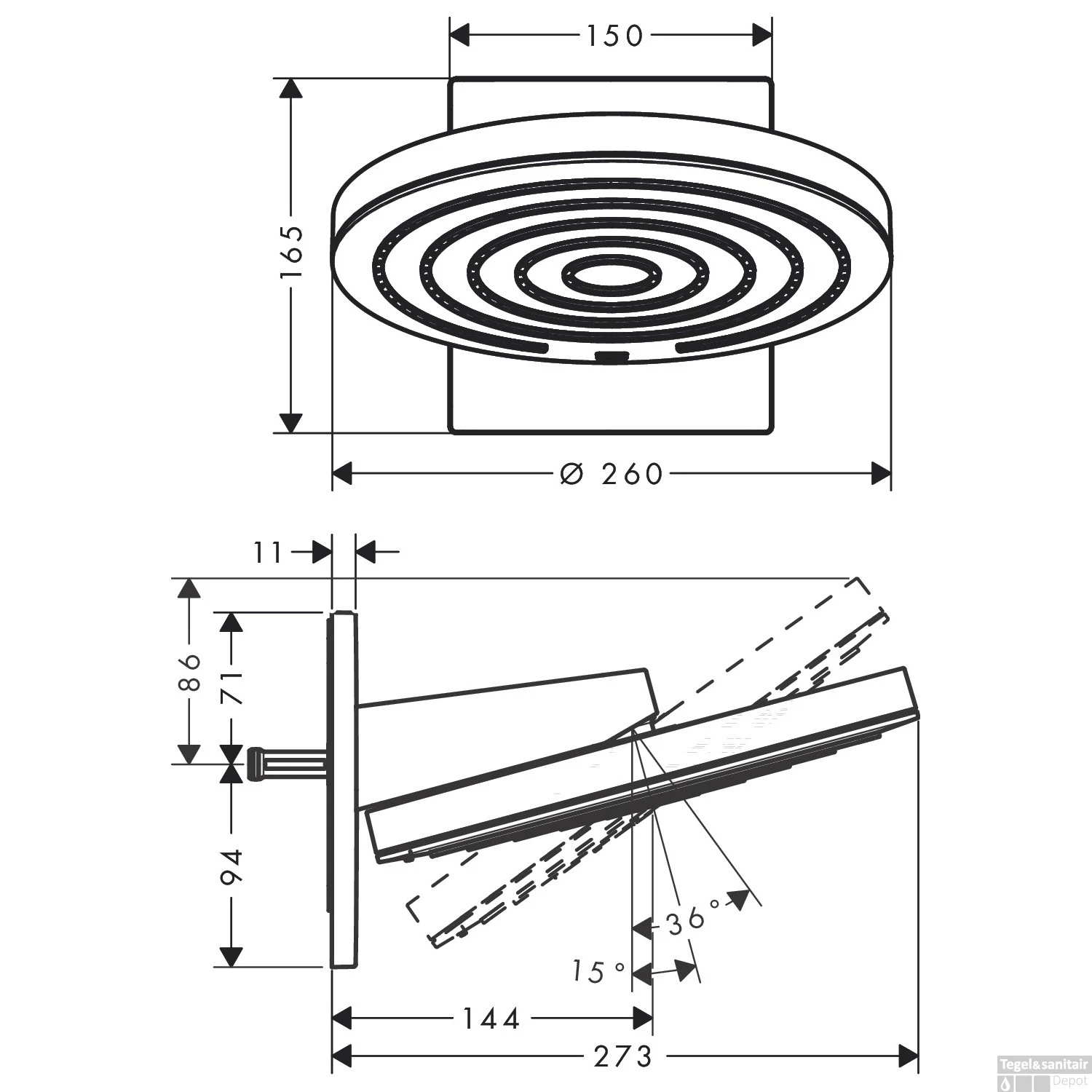 Hoofddouche HansGrohe Pulsify S 260 2 Jets Wandaansluiting Chroom 5 Hoofddouche HansGrohe Pulsify S 260 2 Jets Wandaansluiting Chroom - Afbeelding 3