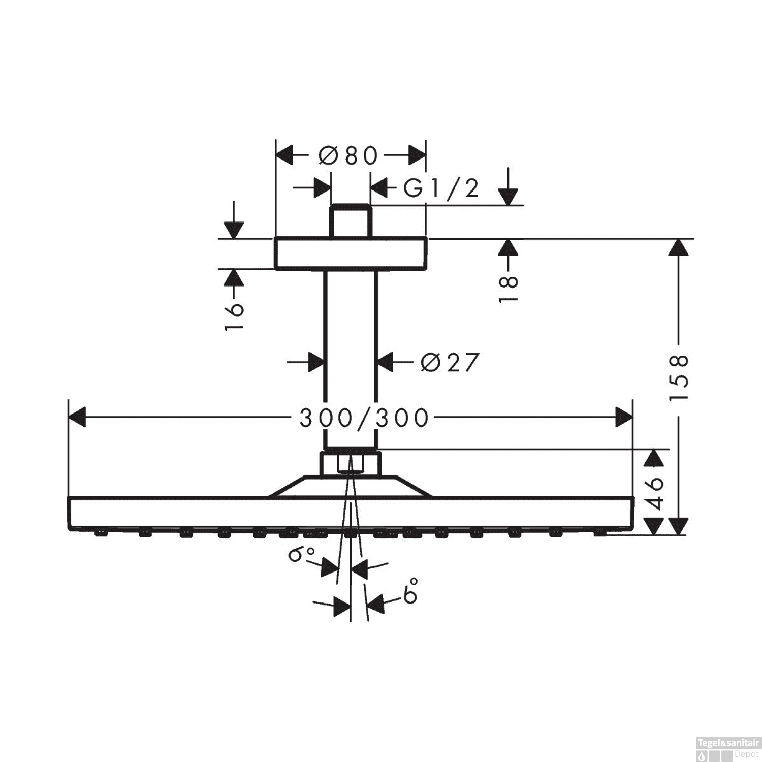 Hoofddouche HansGrohe Raindance E 300 1jet Plafondbevestiging Mat Zwart 5 Hoofddouche HansGrohe Raindance E 300 1jet Plafondbevestiging Mat Zwart - Afbeelding 3