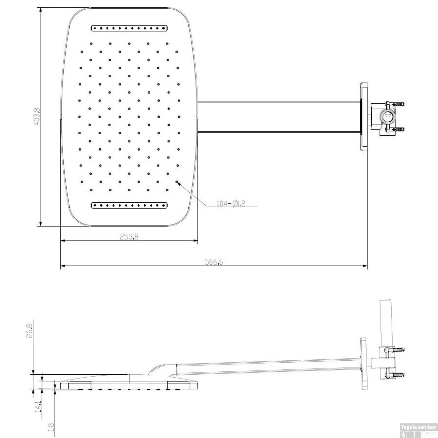 Hoofddouche Met Waterval Wiesbaden Met Douchearm 40.4x25.4 Cm Chroom 4 Hoofddouche Met Waterval Wiesbaden Met Douchearm 40.4x25.4 Cm Chroom - Afbeelding 2