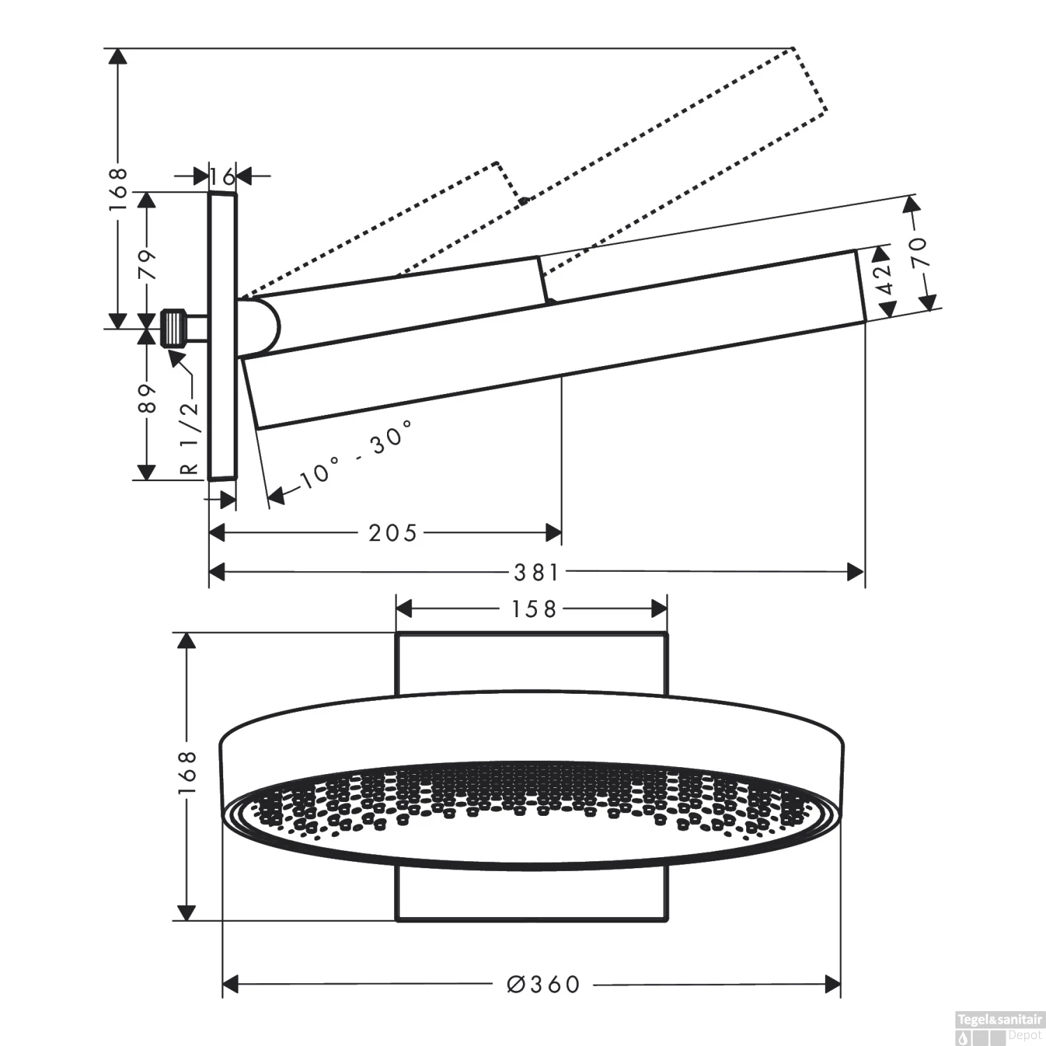 Hoofddouche Rainfinity HansGrohe PowderRain 360 1jet Met Douche-arm Gepolijst Goud 4 Hoofddouche Rainfinity HansGrohe PowderRain 360 1jet Met Douche-arm Gepolijst Goud - Afbeelding 2