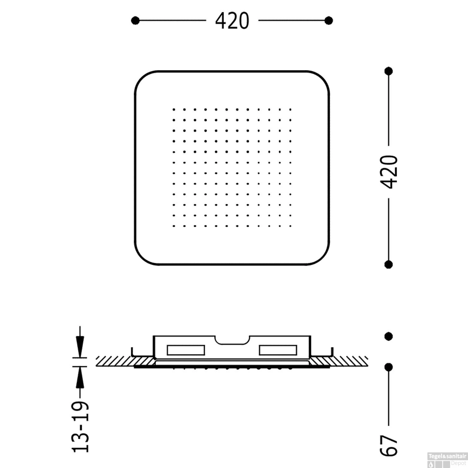 Hoofddouche Tres Plafond 42x42 Cm Vierkant Patroon Ronde Hoeken Mat Wit 4 Hoofddouche Tres Plafond 42x42 Cm Vierkant Patroon Ronde Hoeken Mat Wit - Afbeelding 2