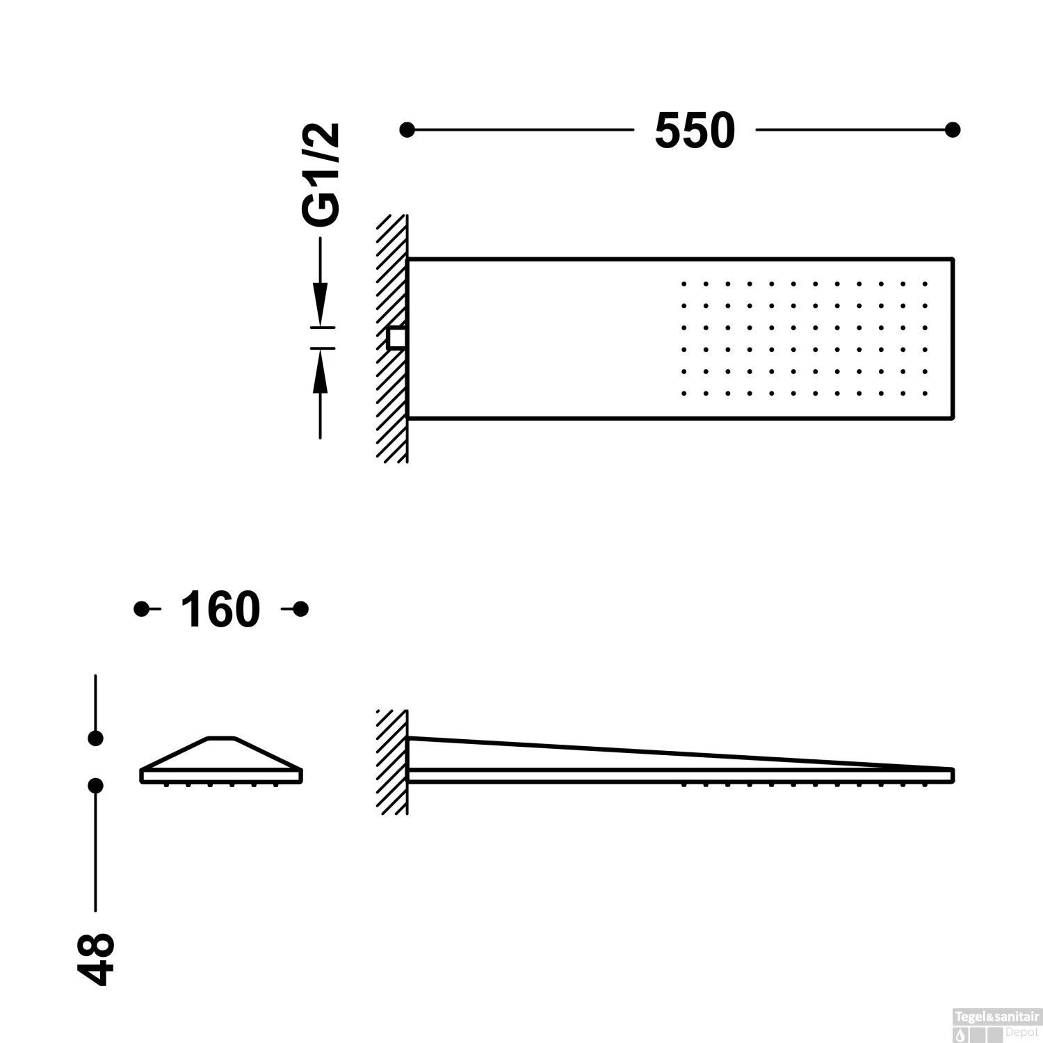 Hoofddouche Tres Wand 16x55 Cm Mat Zwart 4 Hoofddouche Tres Wand 16x55 Cm Mat Zwart - Afbeelding 2