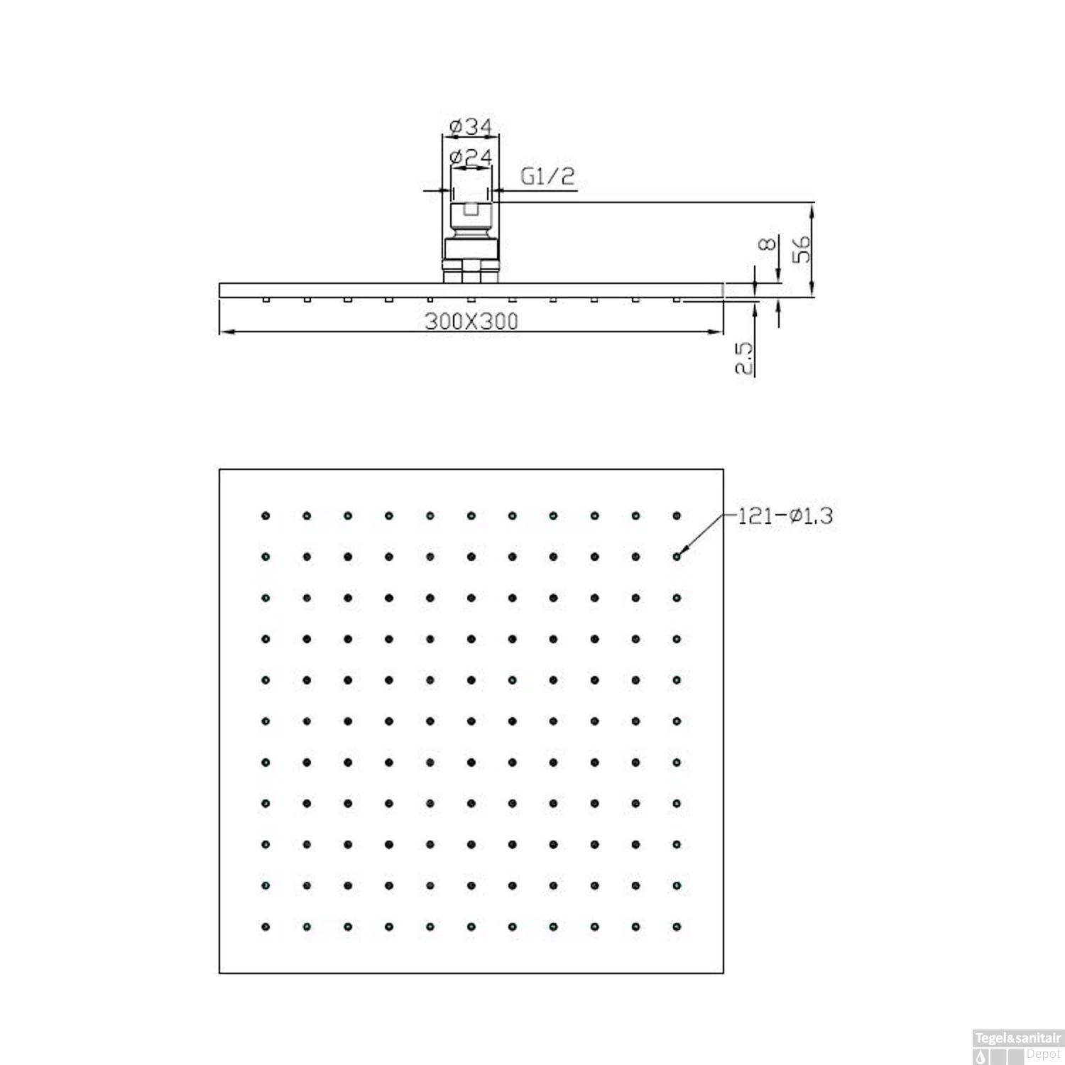Hoofddouche Vierkant Wiesbaden 30x30 Cm Mat Zwart 4 Hoofddouche Vierkant Wiesbaden 30x30 Cm Mat Zwart - Afbeelding 2
